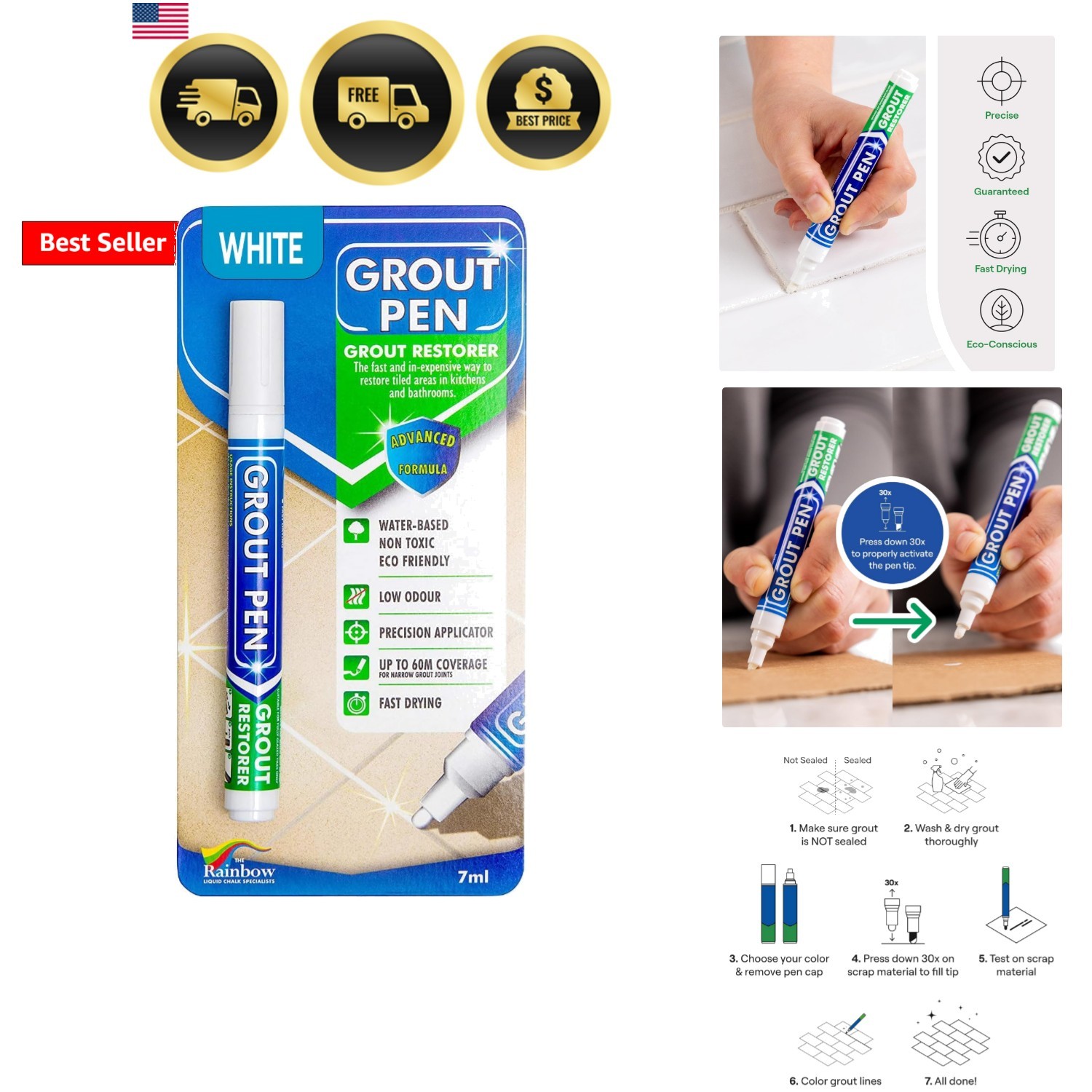 Grout Pen White Tile Paint Marker: Waterproof Grout Paint, Tile Grout Coloran…