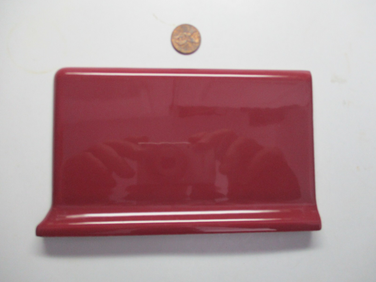 Mid State USA Plum Red Bordeaux Left End Cap Bullnose Cove Base Ceramic Tile Vtg