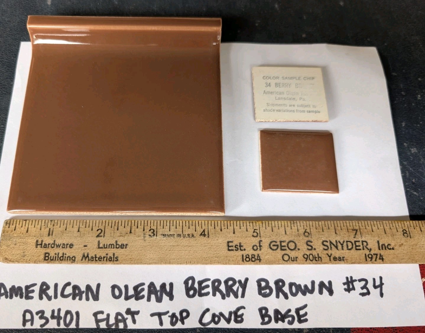 2 pcs 4-1/4″ Ceramic Tile Cove base A3401 34 Berry Brown American Olean Gloss