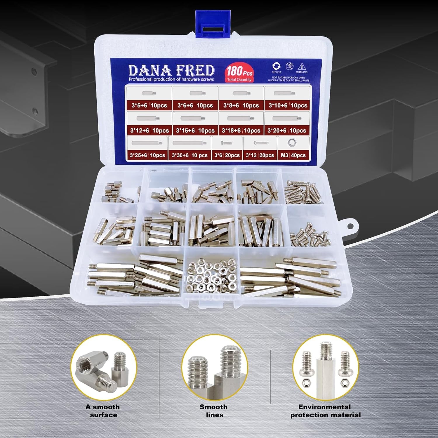 M3 Hex Carbon Steel Standoff,180 Pcs Male Female Female, Silver