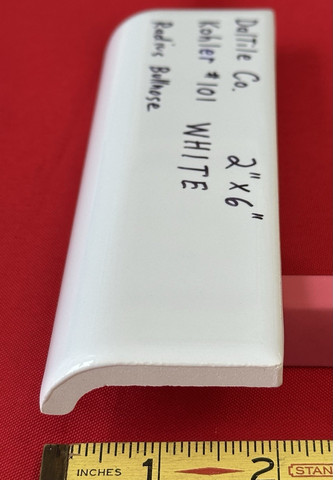 Kohler #101 White: 2″ x 6″ Ceramic Tile, Mud Cap Bullnose Radius Trim Edge, NEW