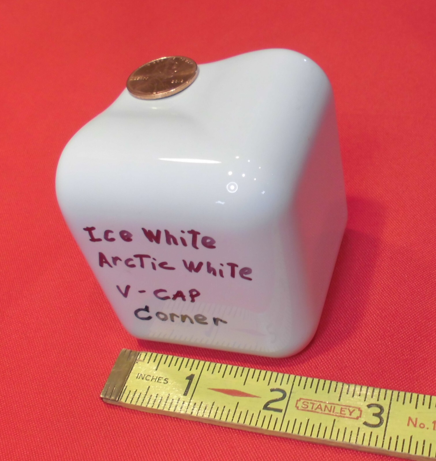 1 pc. Glossy Ice/Arctic White: V Cap Corner Ceramic Trim Tile: Countertop Edging