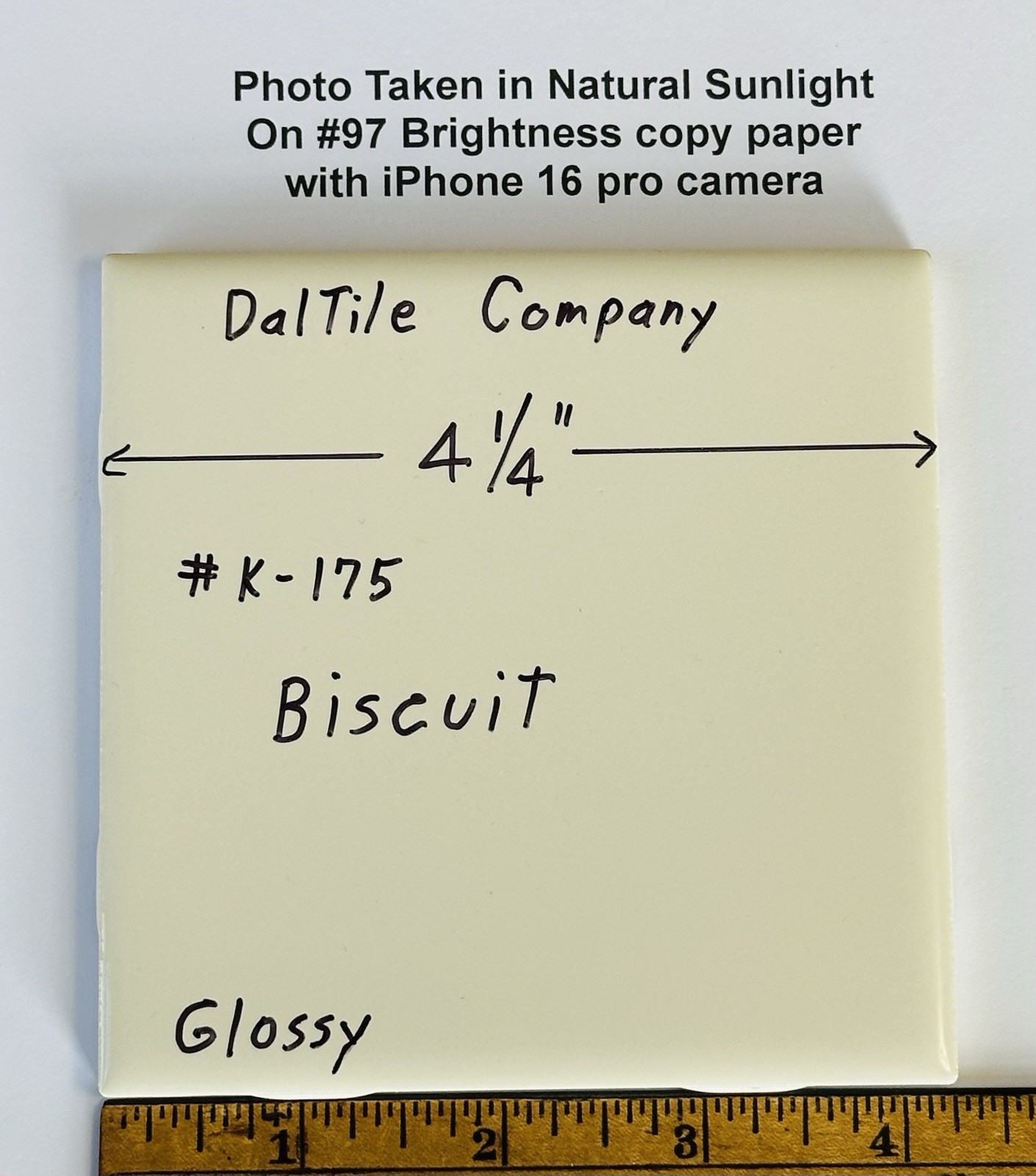 1 pc. Gloss Biscuit: 4-1/4″ Ceramic Tile made by The Daltile Co. NEW STOCK