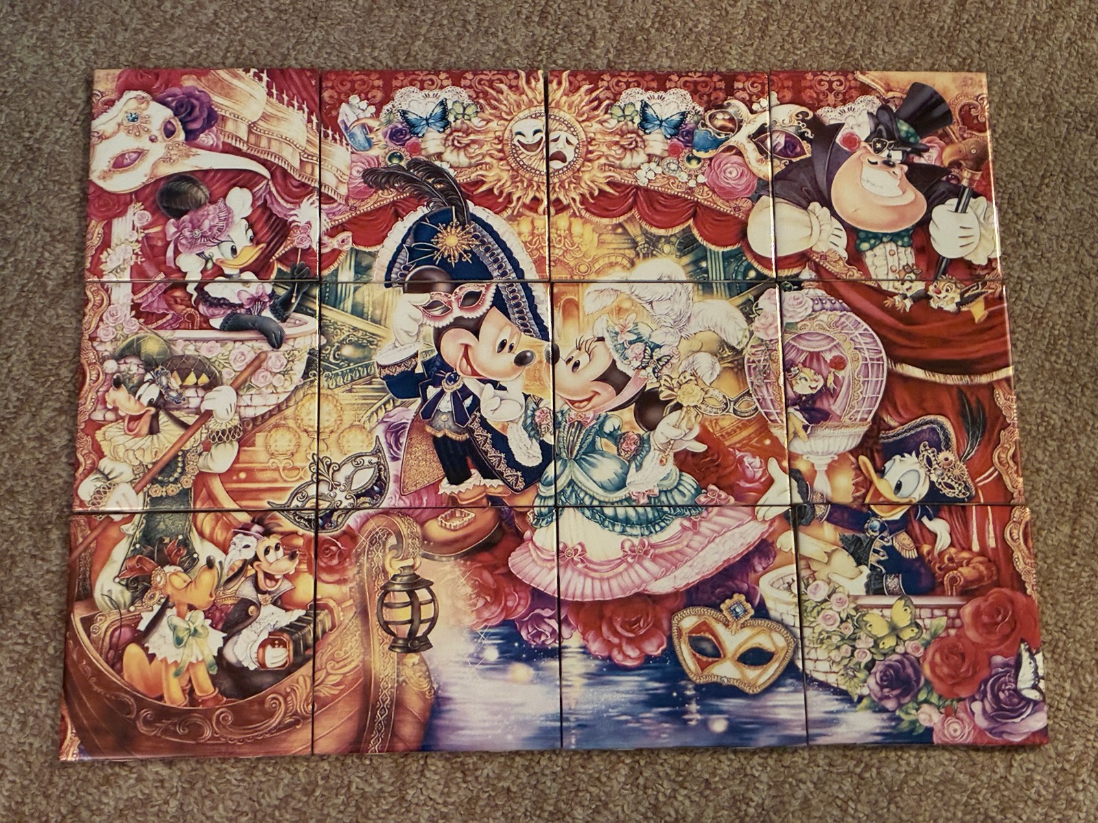 12Pc Ceramic Tile Mural Disney Invitation to Venice Masquerade Ball Carnival