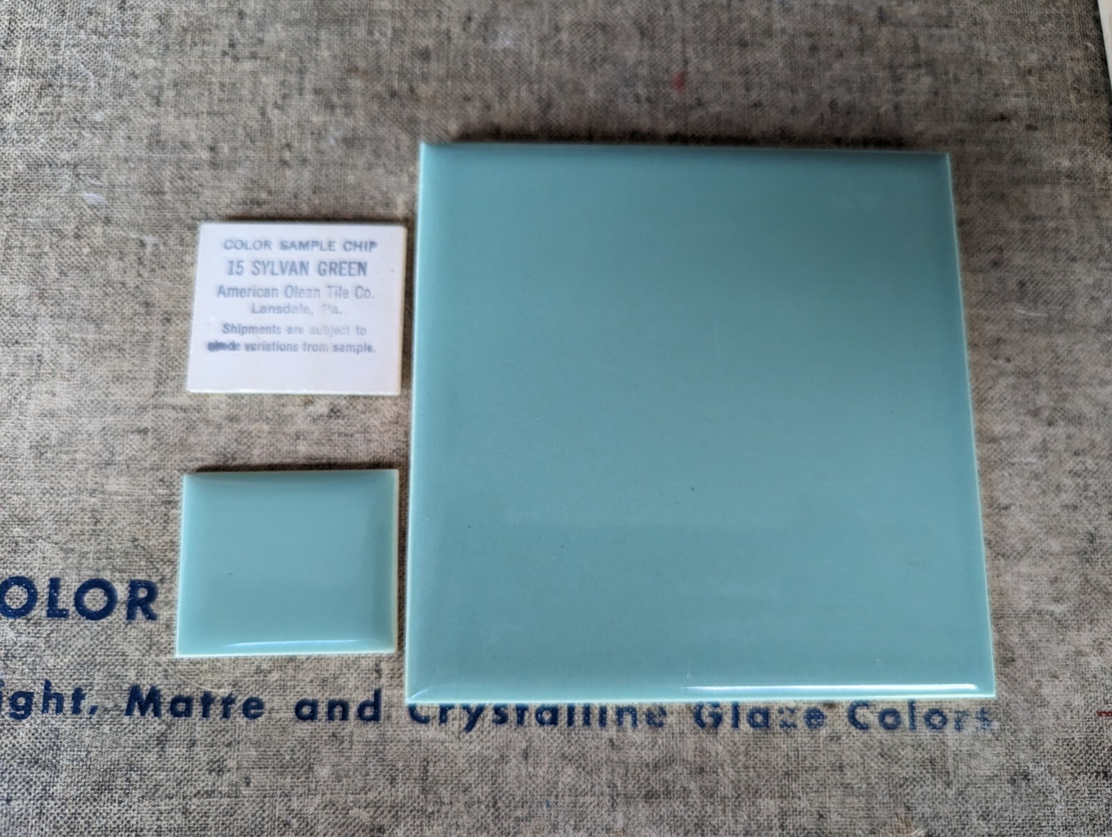 2 pieces 4 1/4″ Ceramic Tile #15 Sylvan Green New American Olean Tile