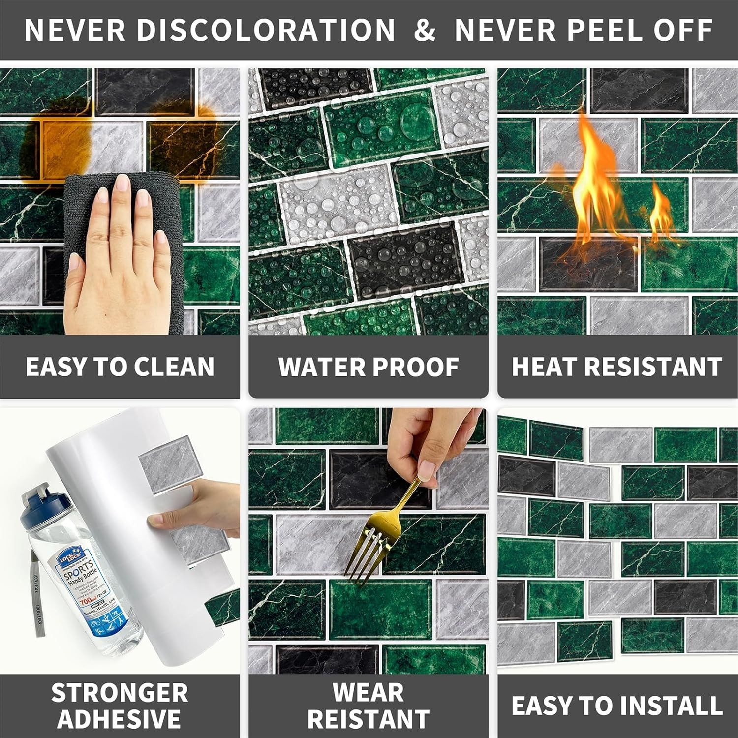 Stylish 10-Sheet Green Marble Backsplash Tiles – Easy DIY for Kitchen & Bath