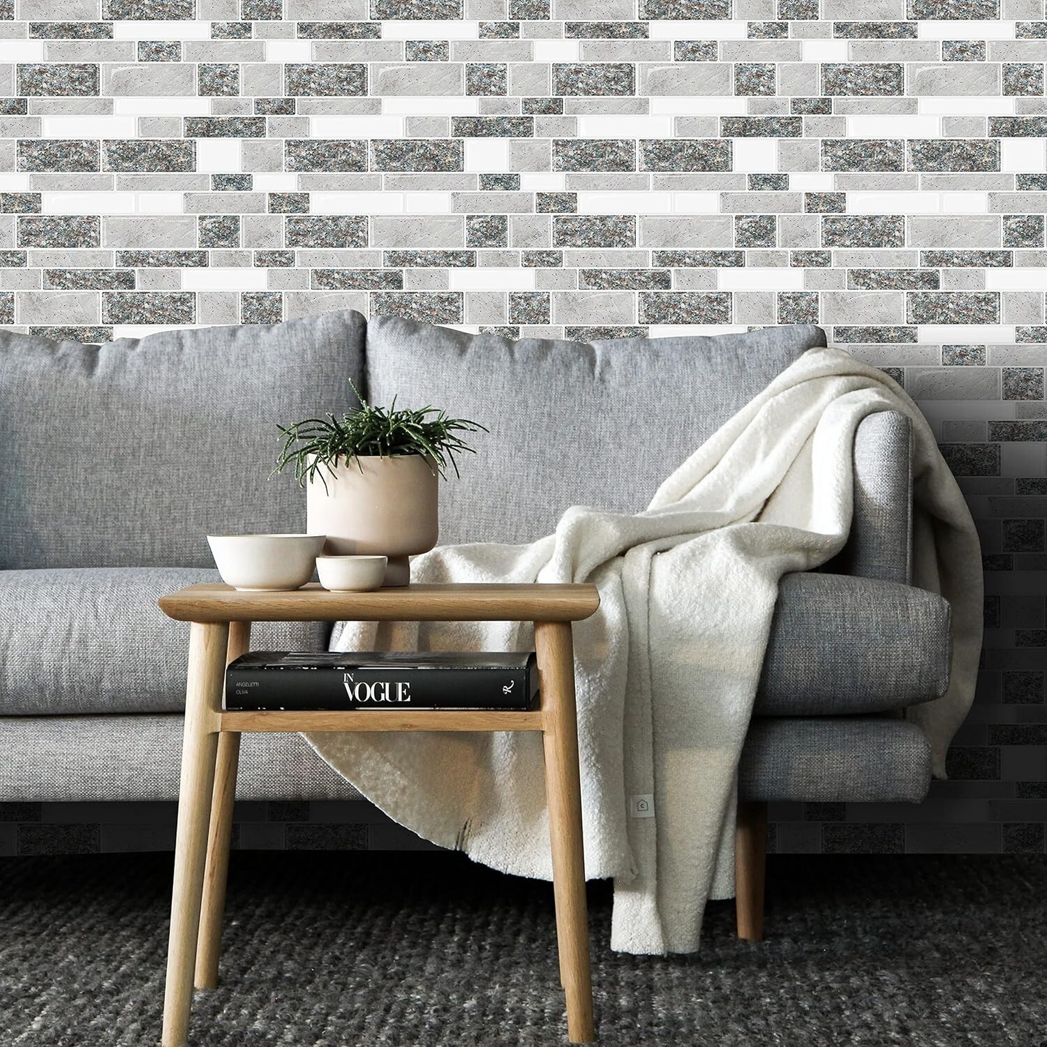 Thicker Grey Granite Backsplash Tiles – Waterproof Self-Adhesive Design