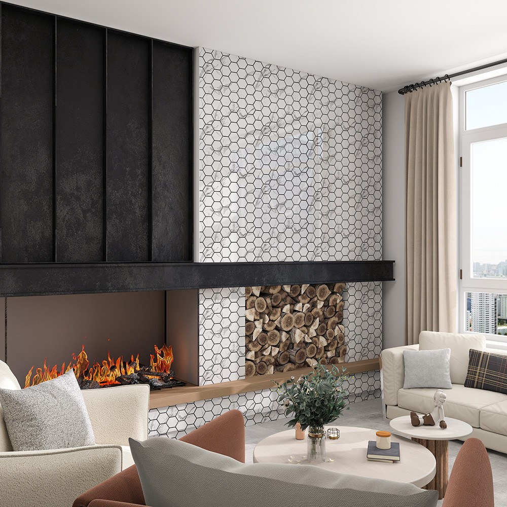 20pc Tiles Plaza Backsplash Tile for Kitchen Peel and Stick White Hexagon Marble
