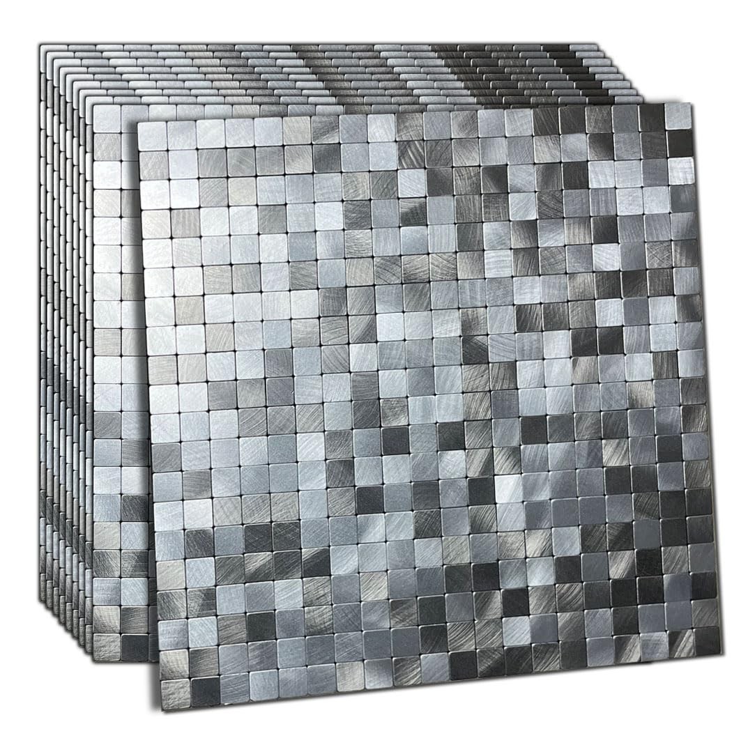 XUANINY 10-Sheet Peel and Stick Backsplash Tiles Black Surface Aluminum Mosai…