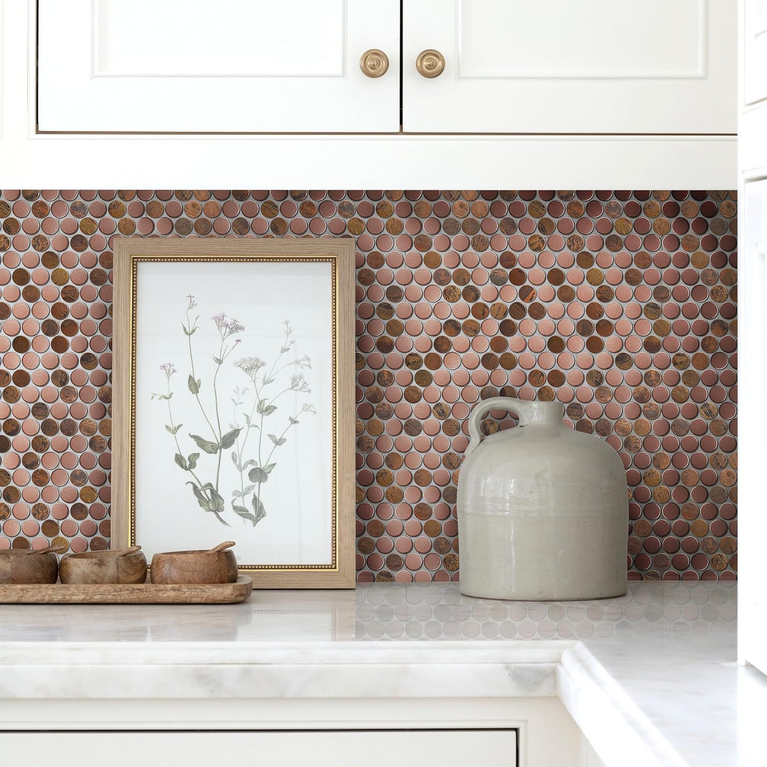 Copper Penny Mosaic Tile Backsplash – 5 Sheets for Shower & Floor Use