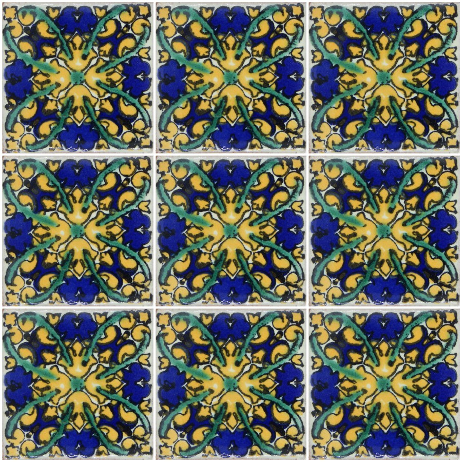100 TILES Ceramic MEXICAN Talavera Handmade Tile 2×2 Clay Mexico Pottery 2-04