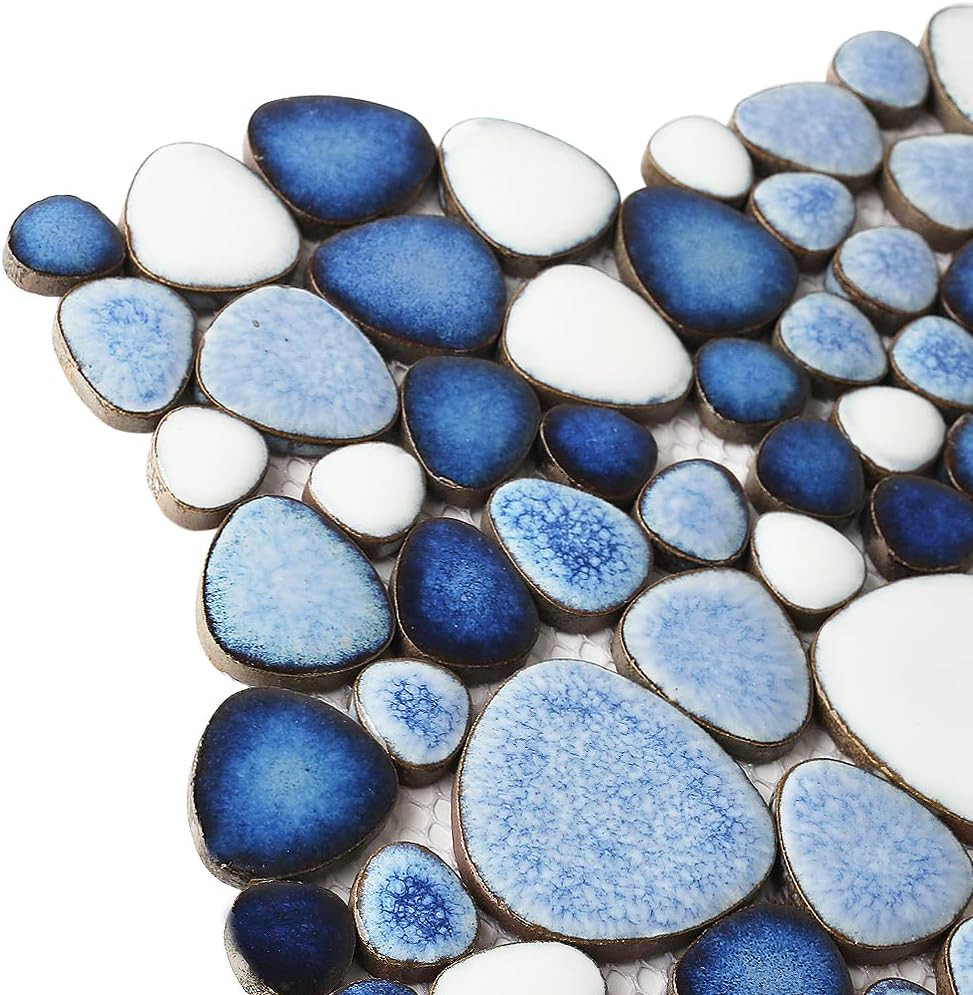 Blue Shower Floor Pebbles Tile Bathroom Mosaic Backsplash Wall Tiles (5 Sheets)