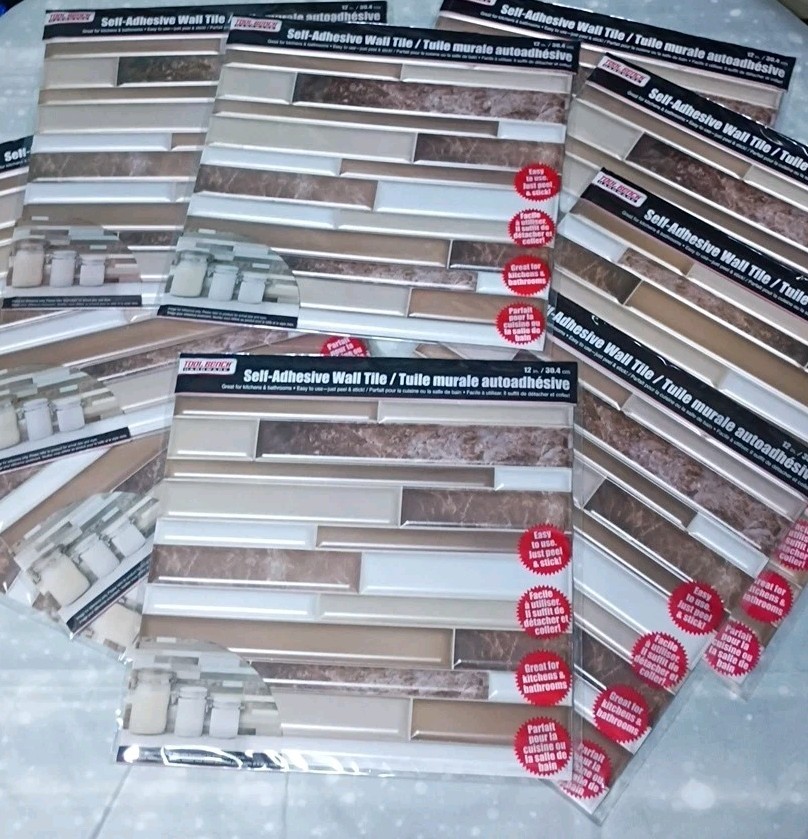 LOT 10 Sheets Hardware Self Adhesive Tan Brown and White Wall Tile 12×12 in