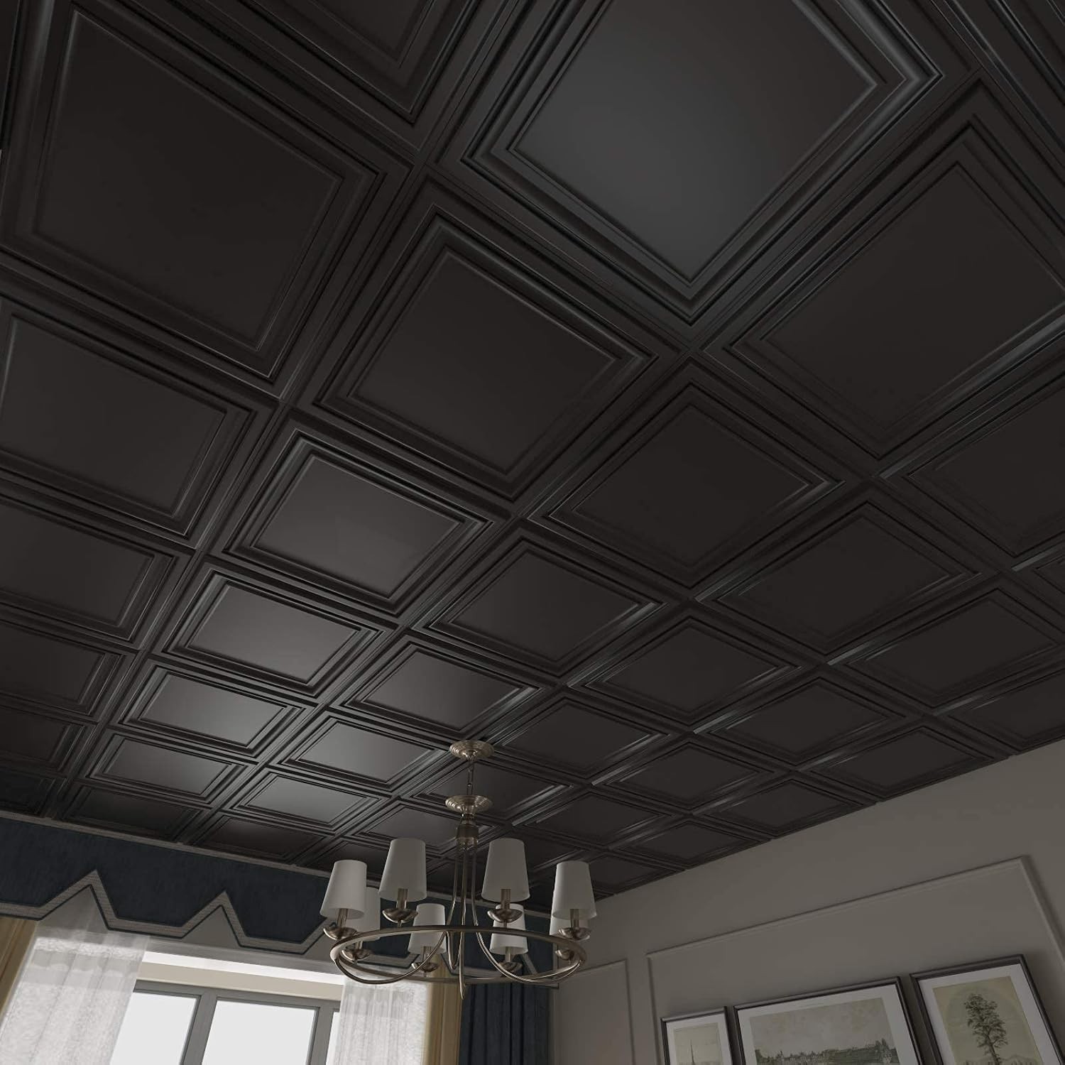 Art3d PVC Ceiling Tiles 2×2 ft Plastic Sheet Black 12 Pack