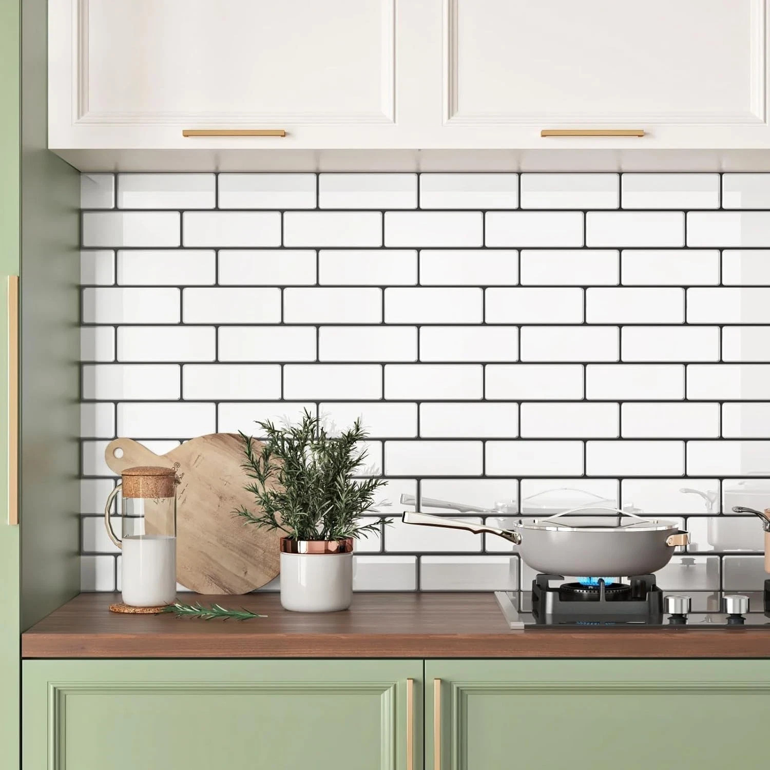 White Brick Backsplash Tile Peel and Stick Faux Marble 17.7X236” Large