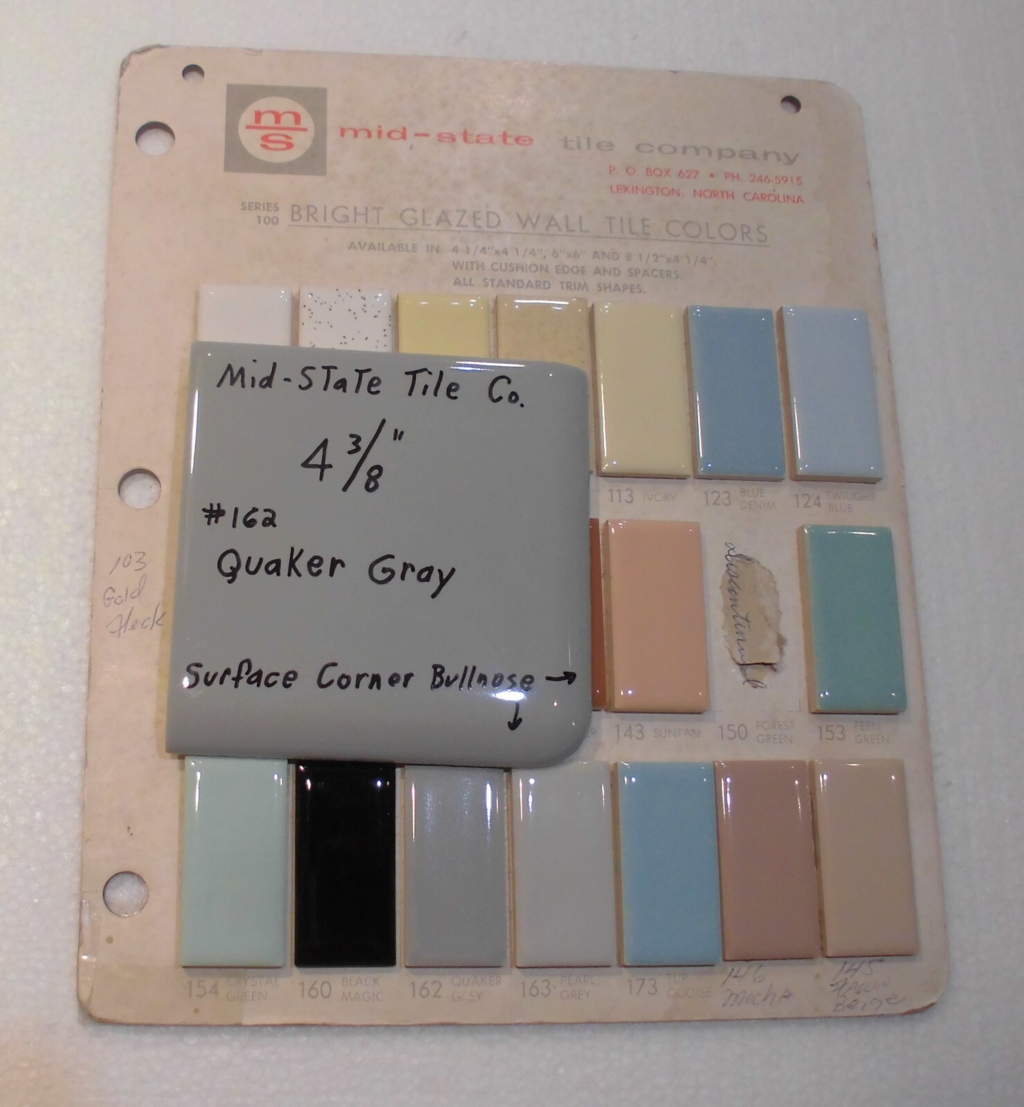 1 pc. *Quaker Dark Gray* Corner Bullnose Ceramic Tile 4-3/8″ by Mid-State Co.