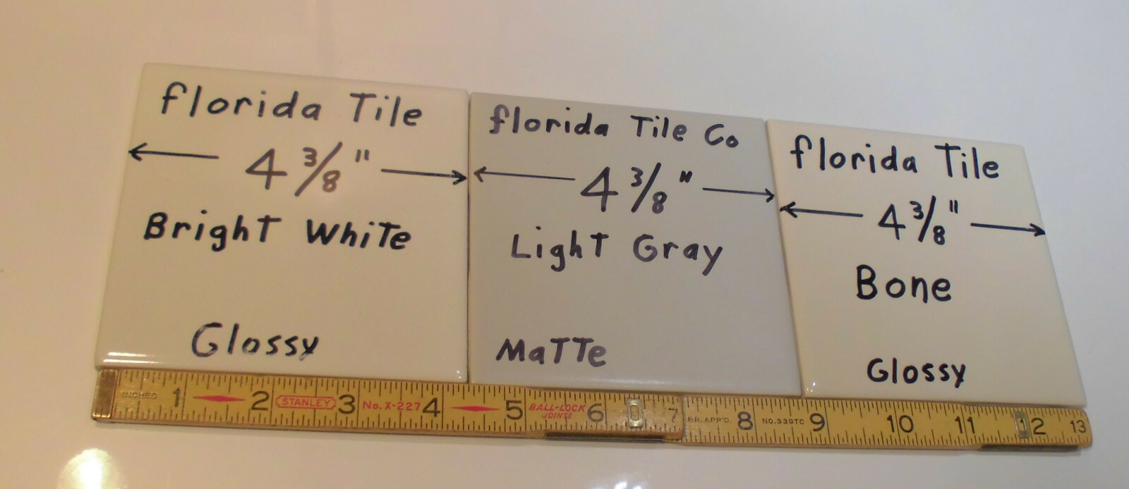 1 pc. *Light Gray* Matte Ceramic Tile 4-3/8″ by Florida Tile Co. NOS