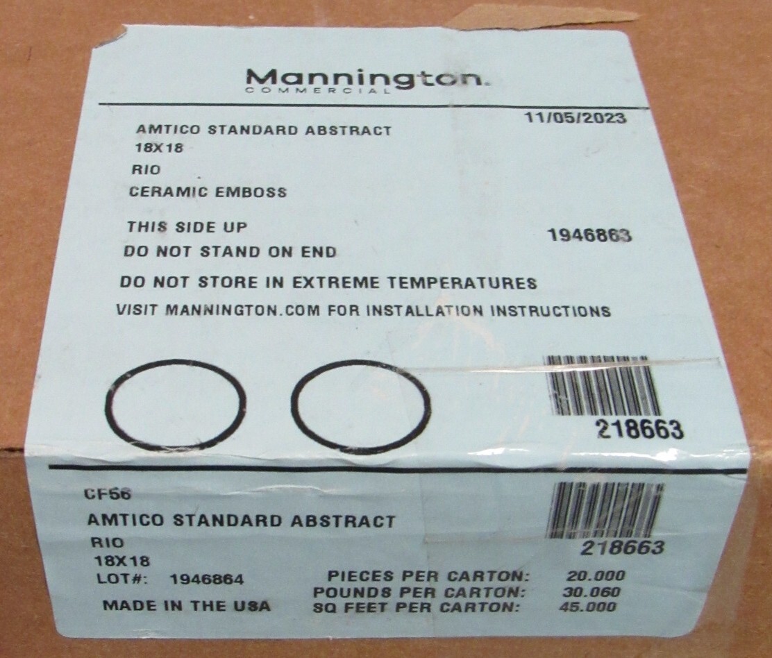NEW Mannington Commercial Shaw 18×18″ LVT Luxury Vinyl Tile 1800 Sq Ft Glue Down
