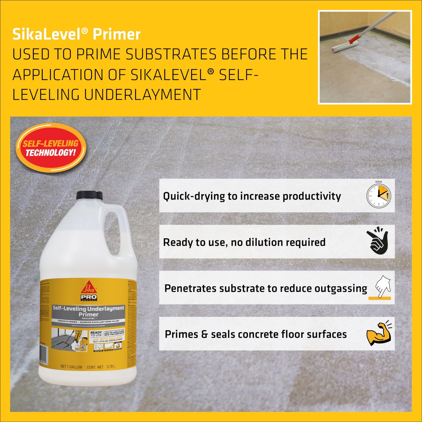 SIKA Sikalevel Self-Leveling Underlayment Primer – 1 Gallon White, Ready to U…