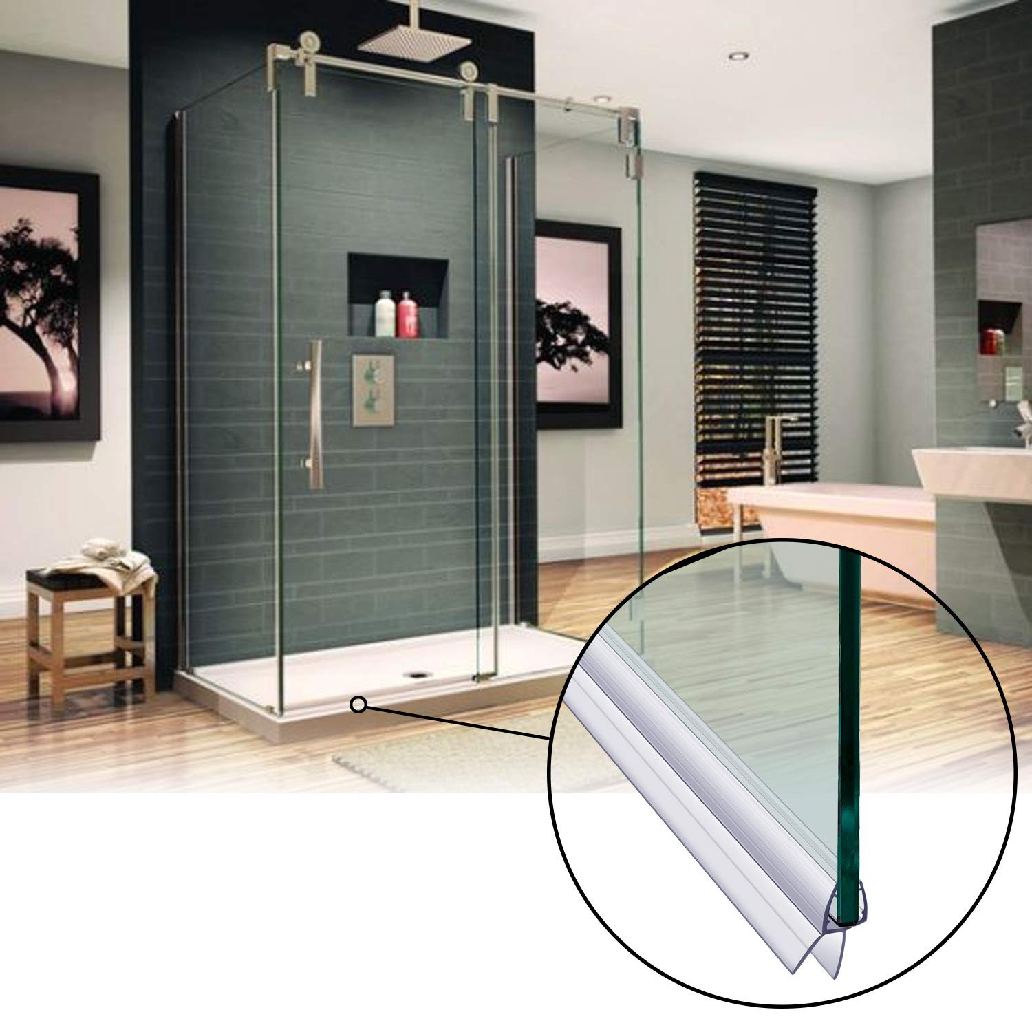 2-Pack Butecare Frameless Shower Door Bottom Seal Ex sweep -5/16”, Clear