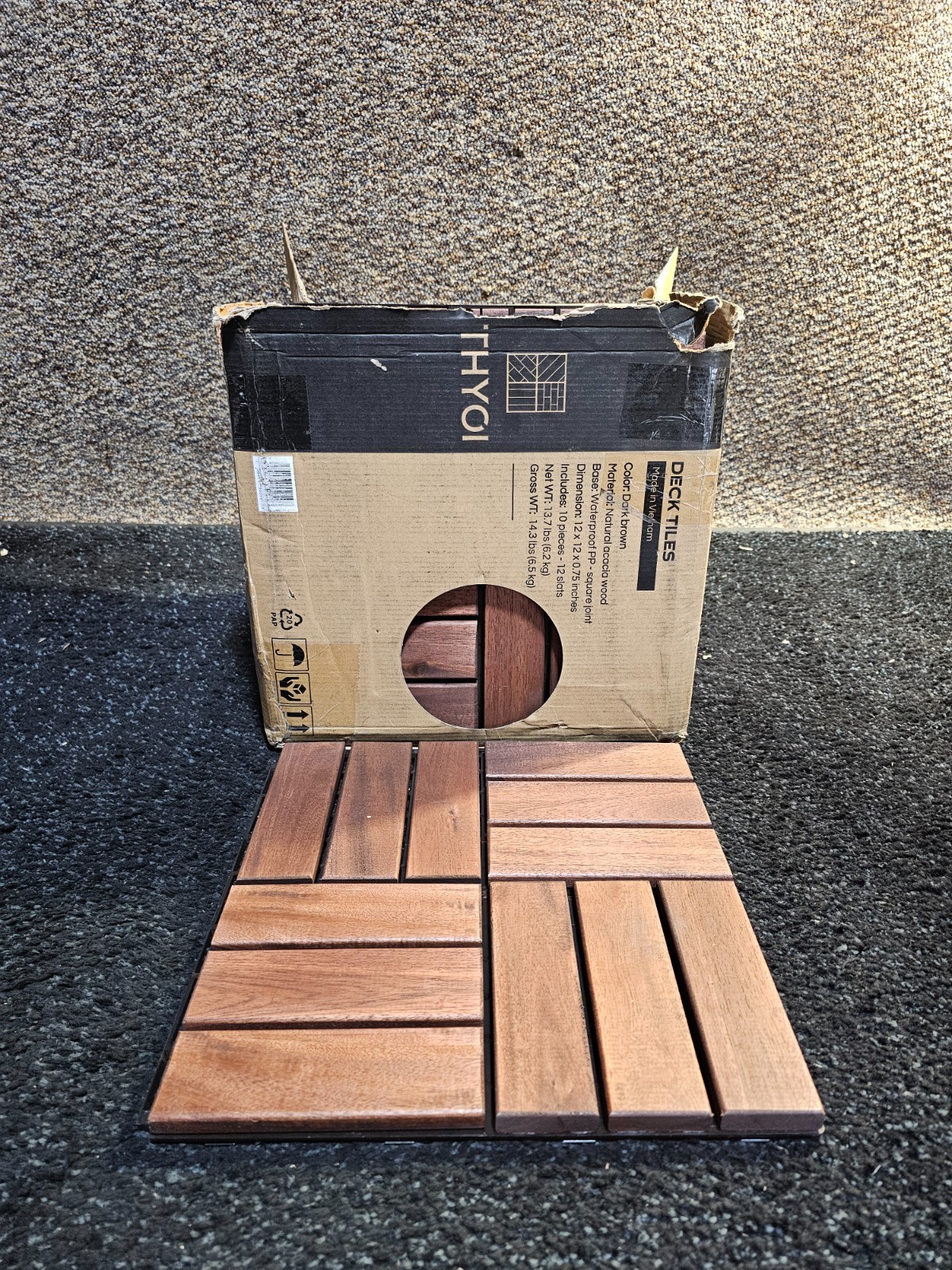(QTY 10) THYOI Deck Tiles, Patio Flooring 12″ x 12″ Dark Brown Acacia Wood Tiles