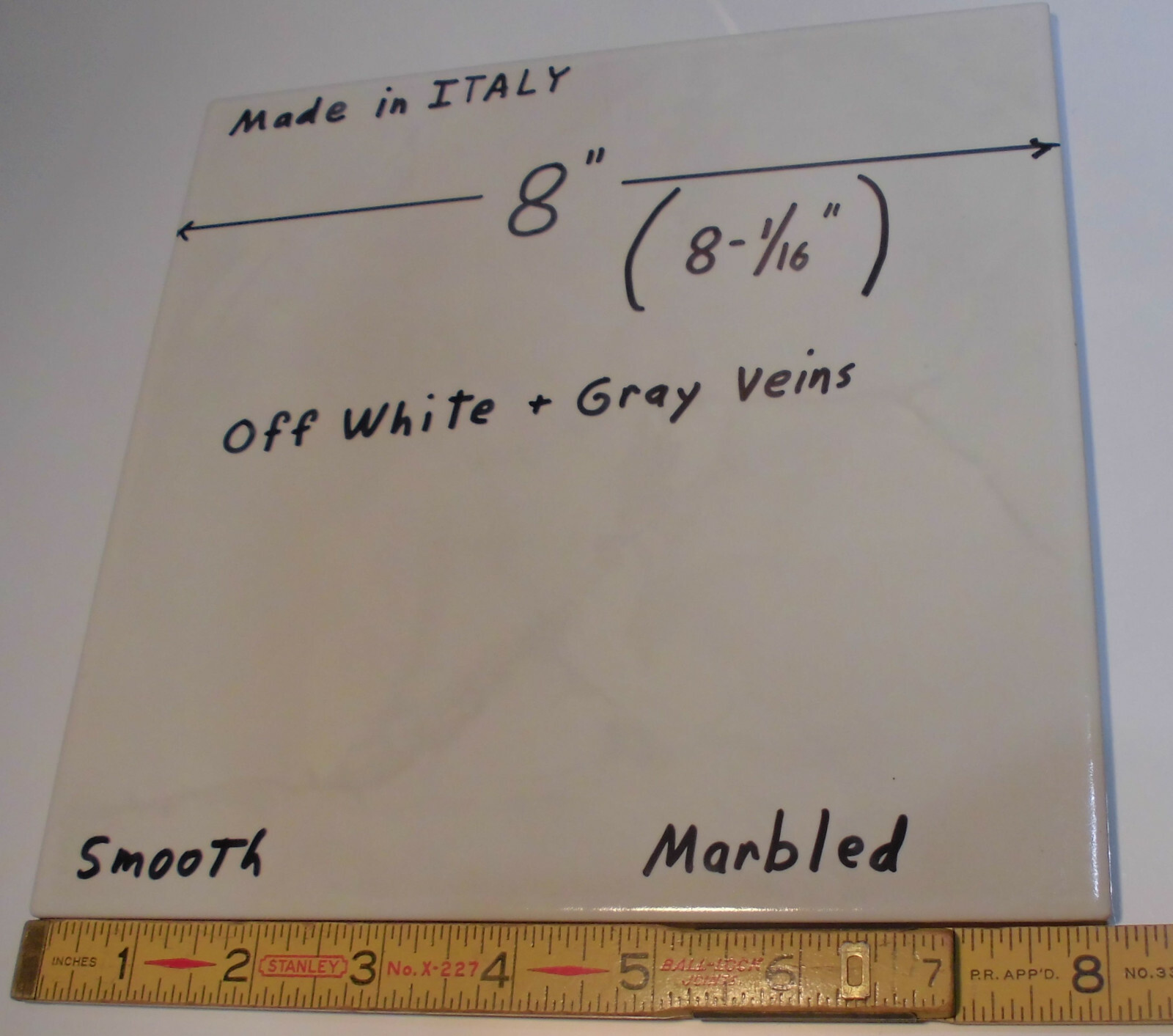 1 pc. Off White + Gray Veins: made in Italy 8″ Ceramic Floor Tile, Marble Effect