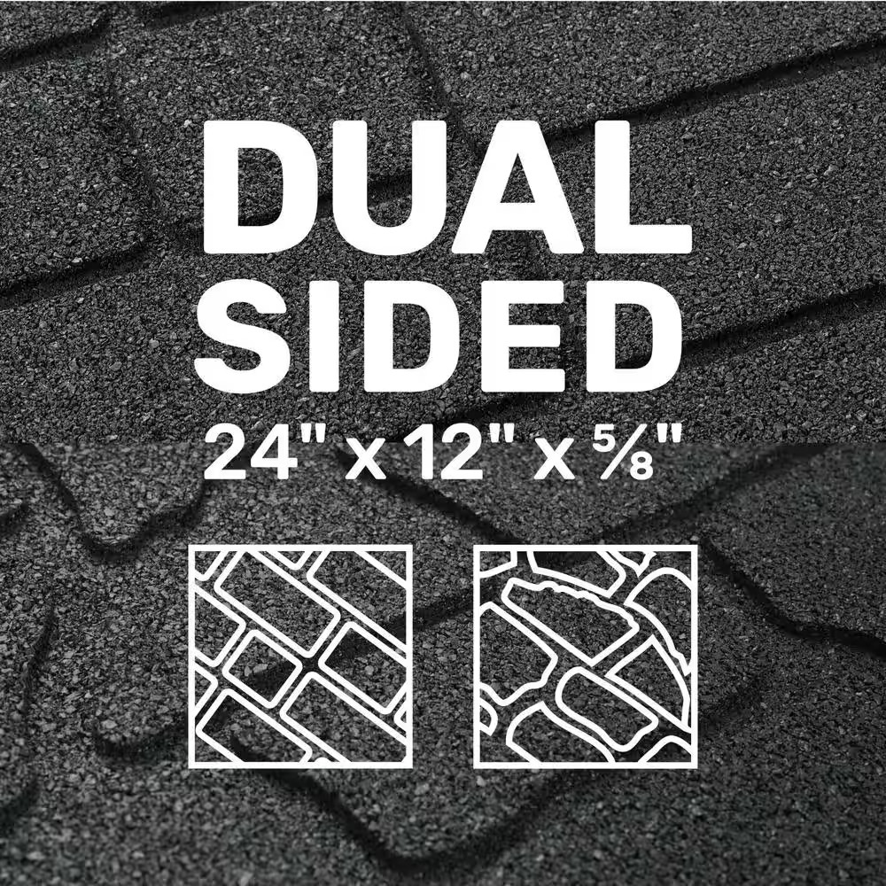 24 In. X 12 In. X 5/8 In. Black Interlocking Dual-Sided Rubber Paver (9-Pack)