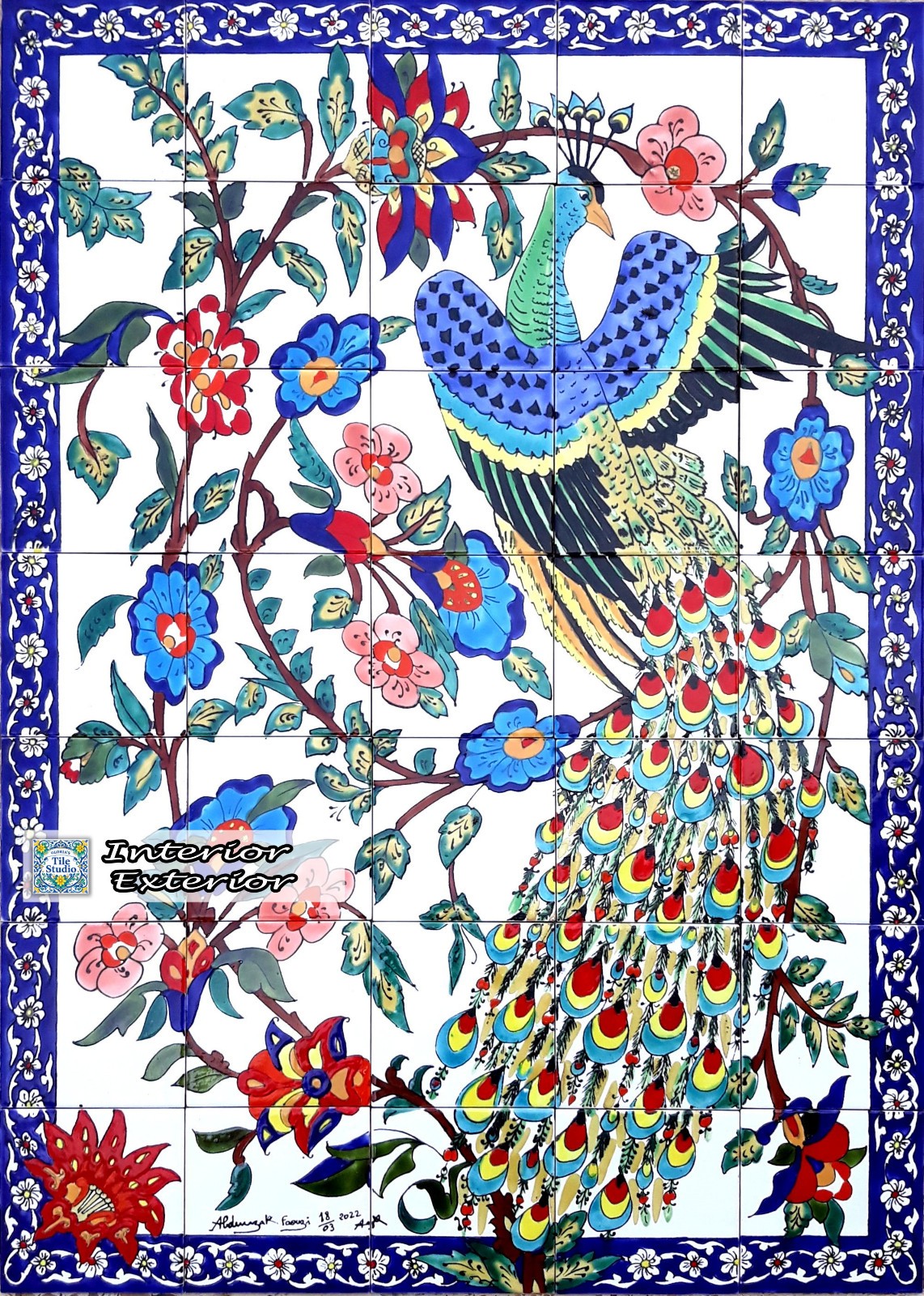 30inx42in Collector Mosaic Backsplash, Splendid Peacock Centerpiece Tile Mural