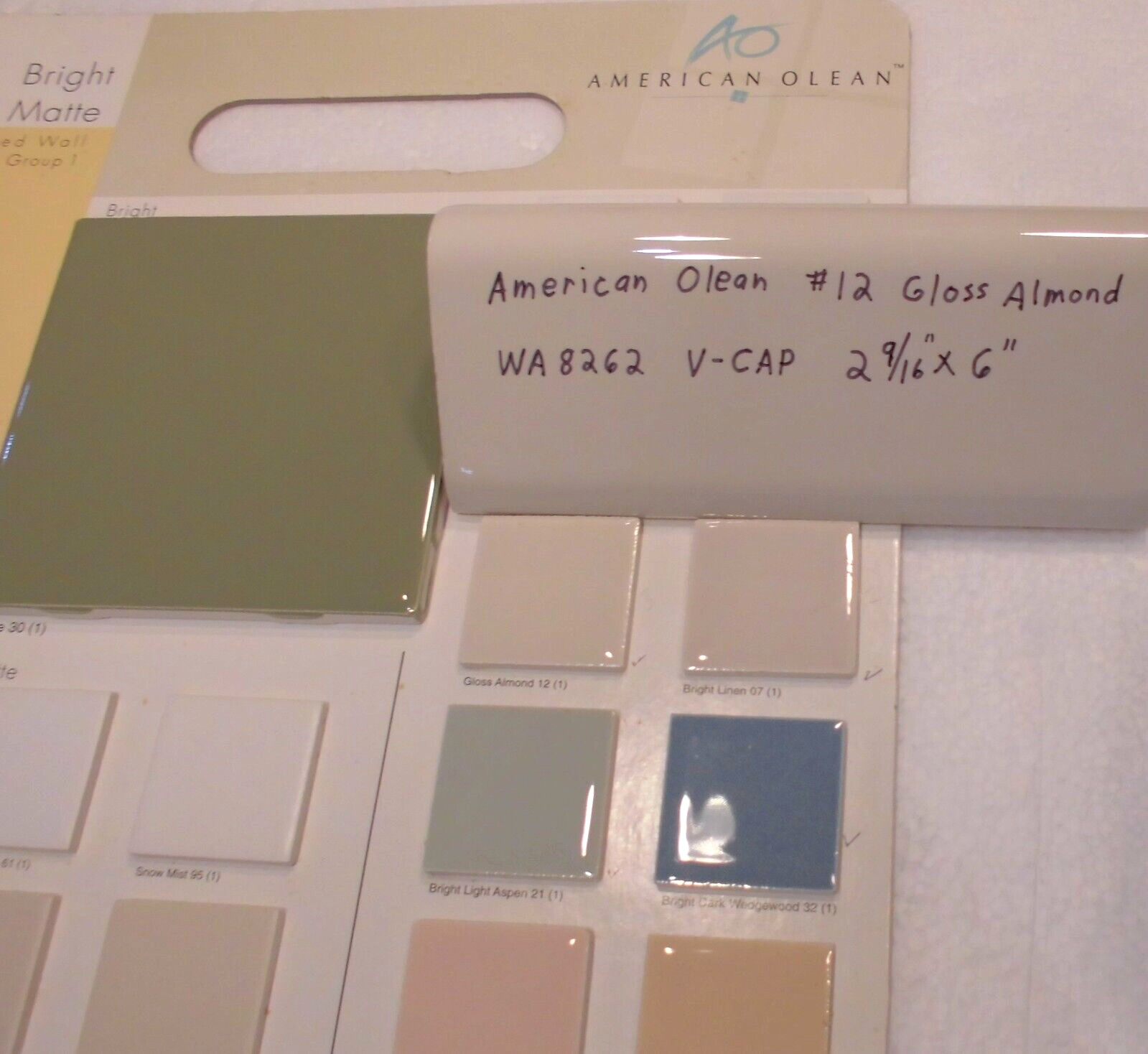 1 pc. Almond: V Cap Ceramic Trim Tile: Counter-Top Edging, American Olean #12