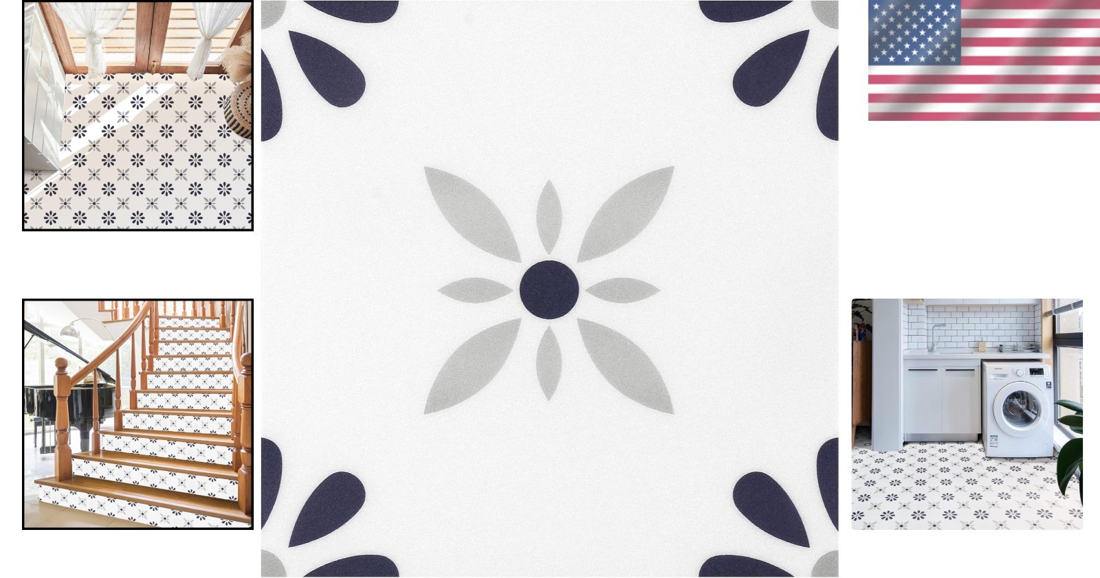 DIY Waterproof Peel & Stick Floor Stickers – Floral Art Deco, 10 Pack 8×8 Inches