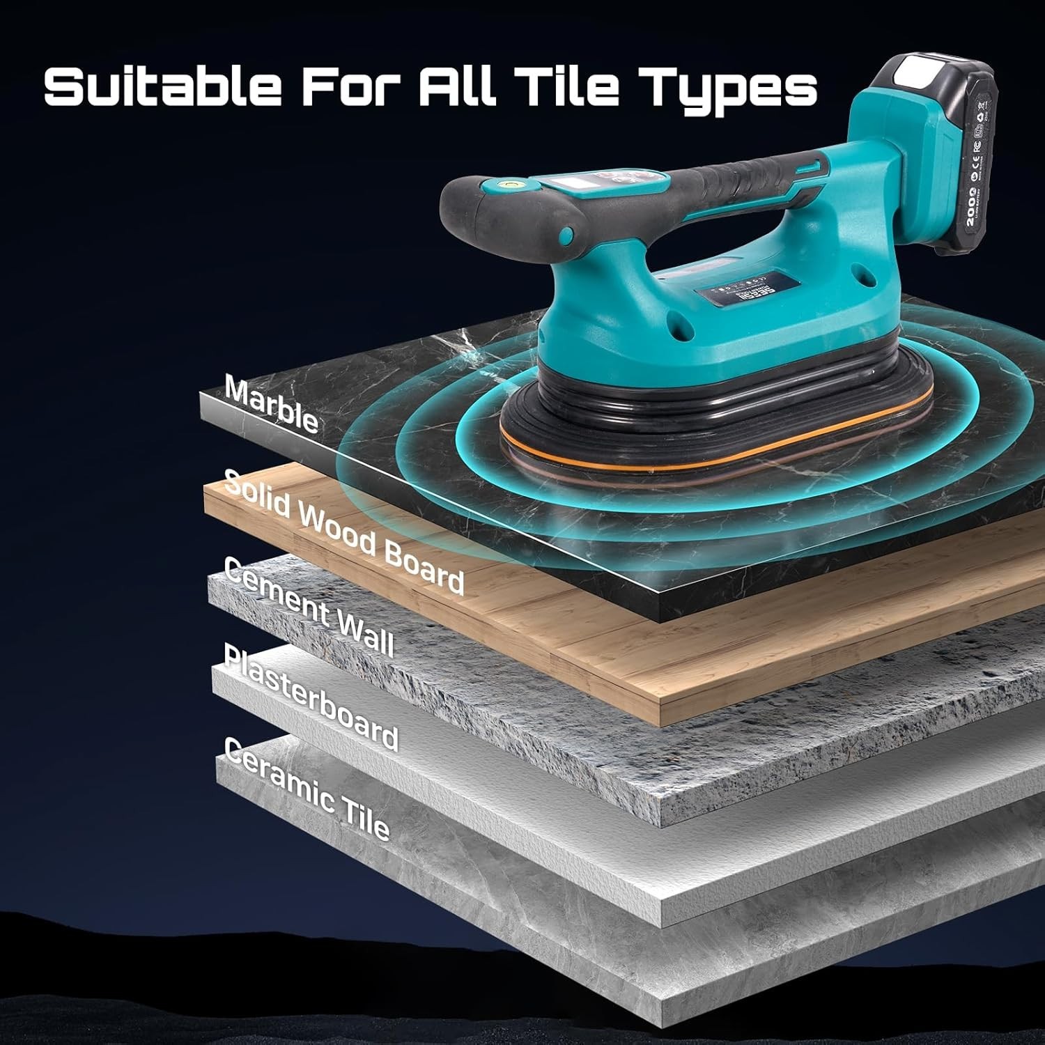 2-in-1 Tile Vibration Tool & Electric Suction Cup 285mm – 12 Speeds, 10 Hours…