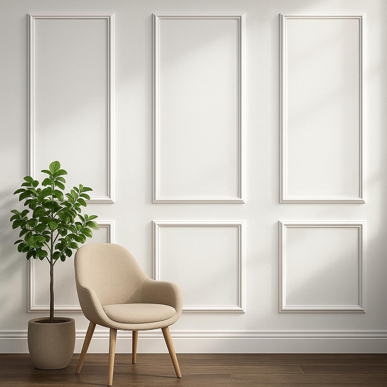 Peel and Stick Wall Molding Kit Pre-Cut Wainscoting Panels Set of 3 Trim