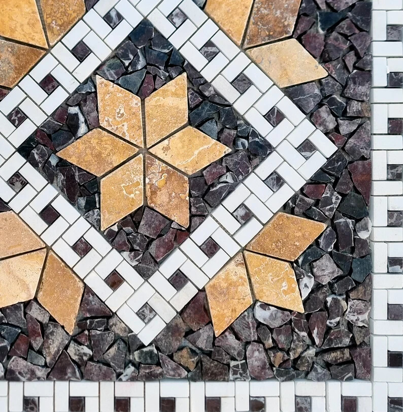 NATURAL STONE MOSAIC | Square Shape Handmade Mosaic | Medallion Mosaic