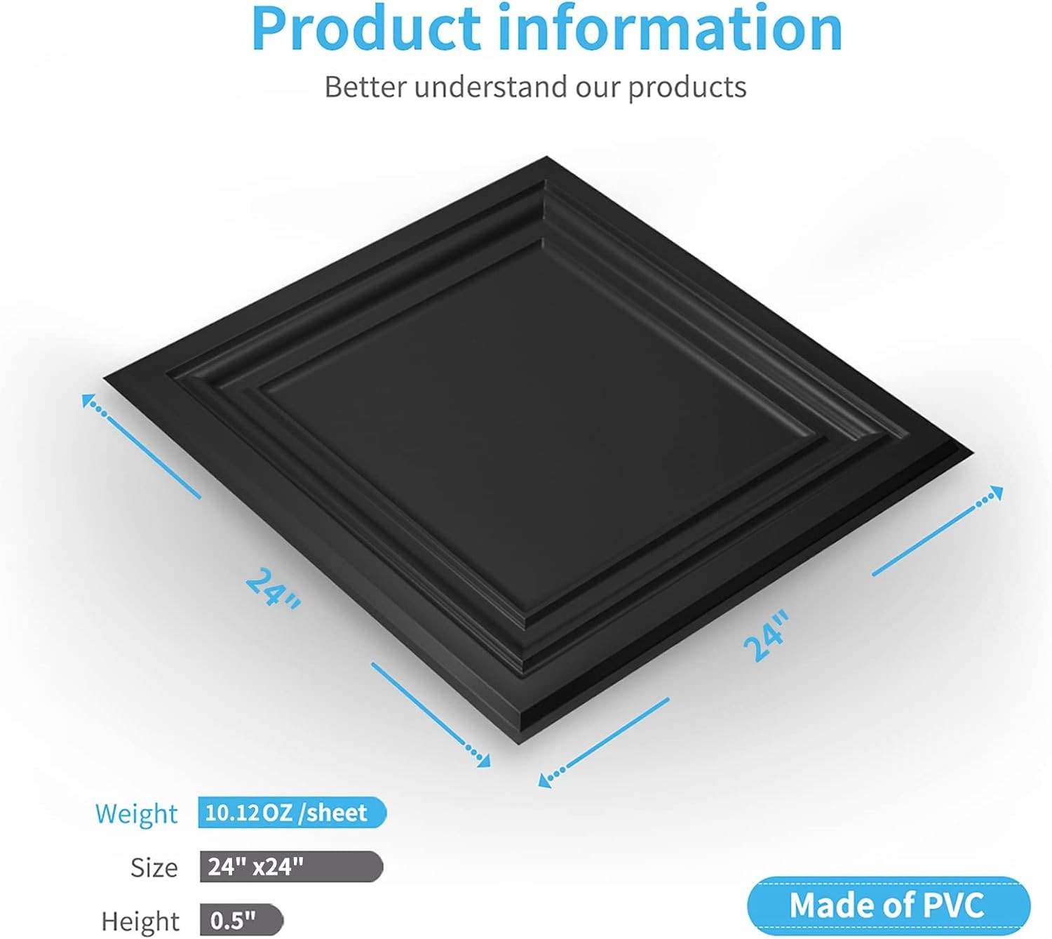 Art3d PVC Ceiling Tiles 2×2 ft Plastic Sheet Black 12 Pack