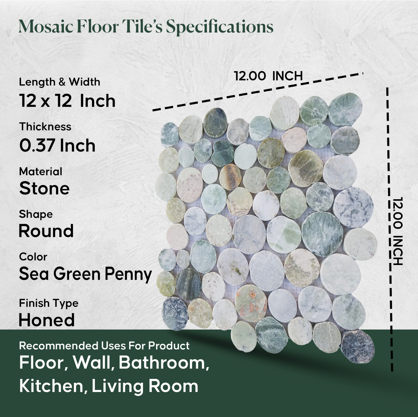 Sea Green Penny Round Pebble Mosaic Wall & Floor Tile ($14.57/SqFt)