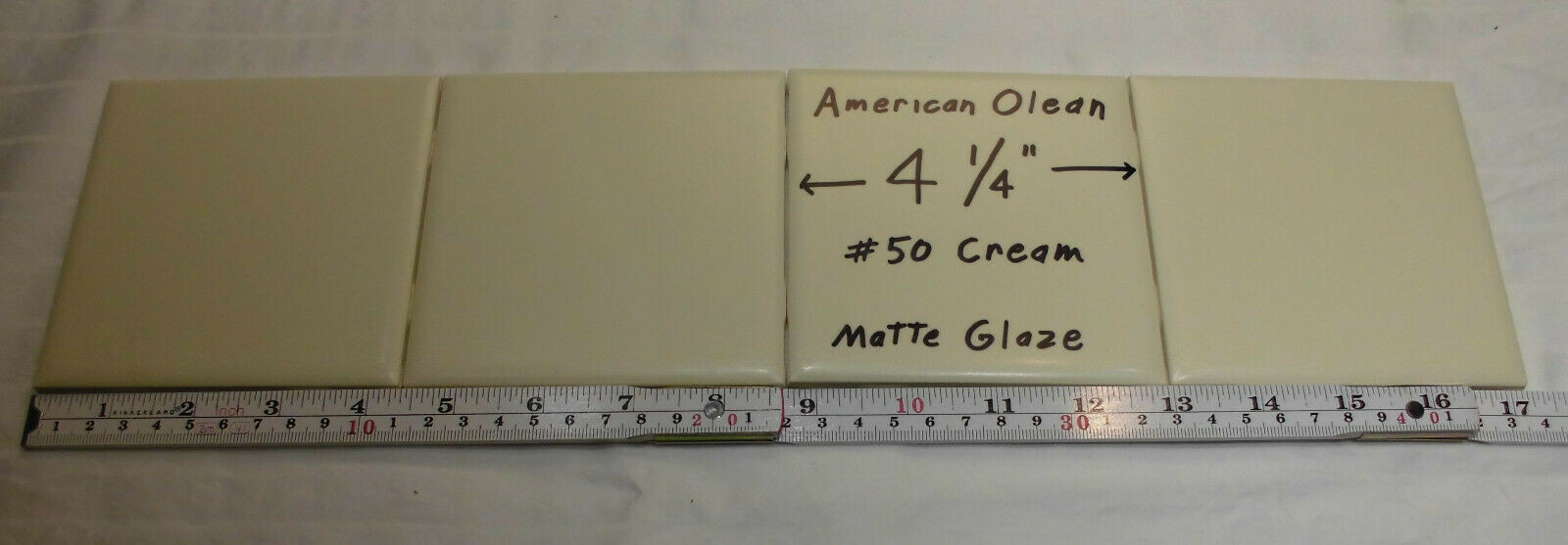 6 pcs. Vintage 4-1/4″ Matte Ceramic Tiles; by American Olean, A Soft Cream Color