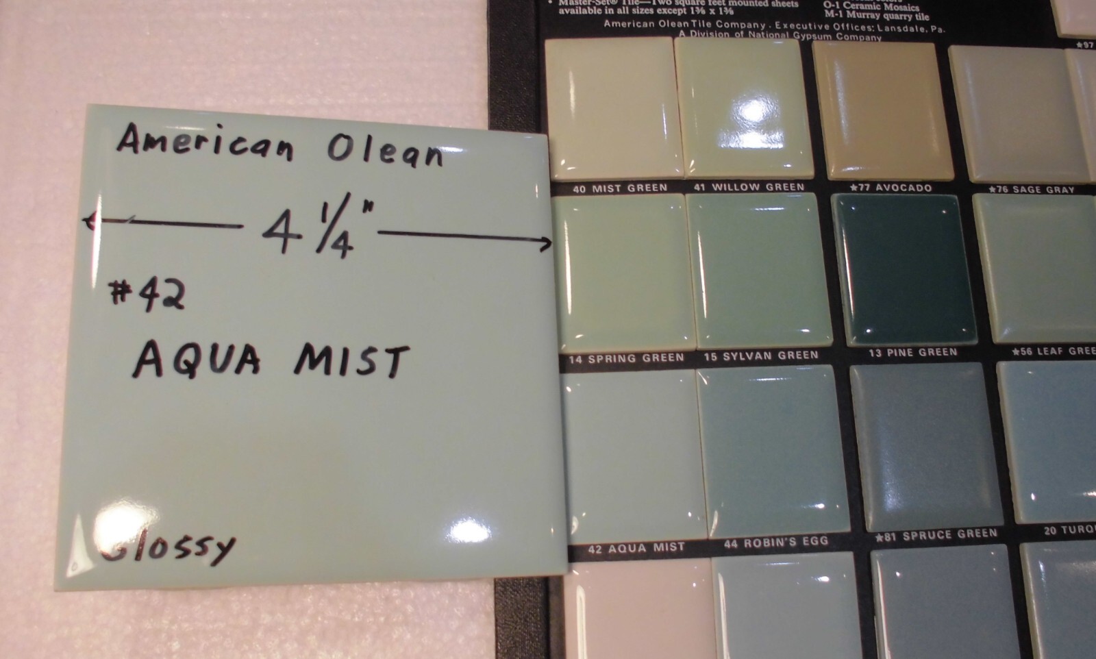 1 pc. Glossy Ceramic Tile *Aqua Mist #42* American Olean 4-1/4″ Blue-Green NOS