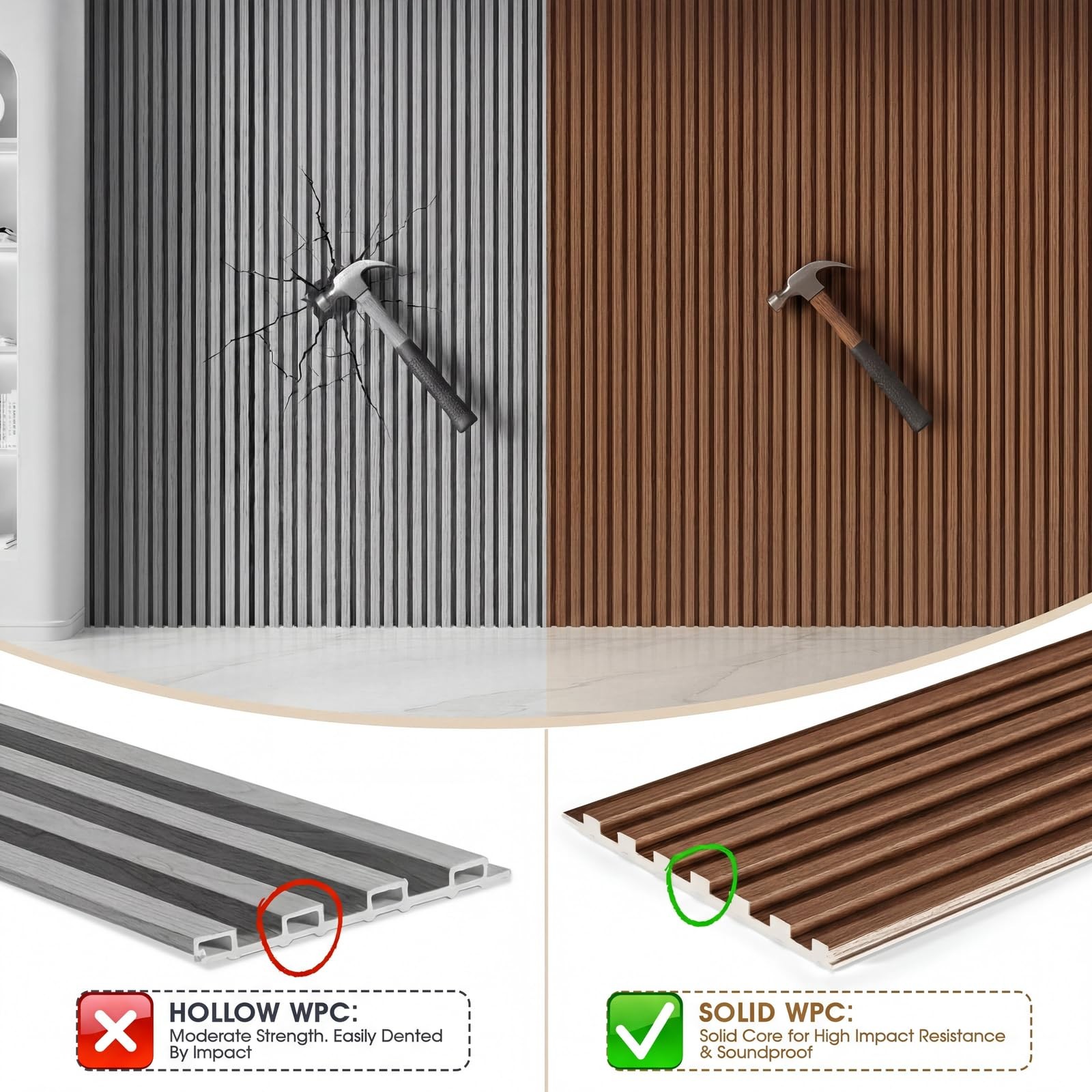 WPC Acoustic Slat Wall Panels 16-Pack 47.2” x 6”, Accent 3D Wall Panel for …