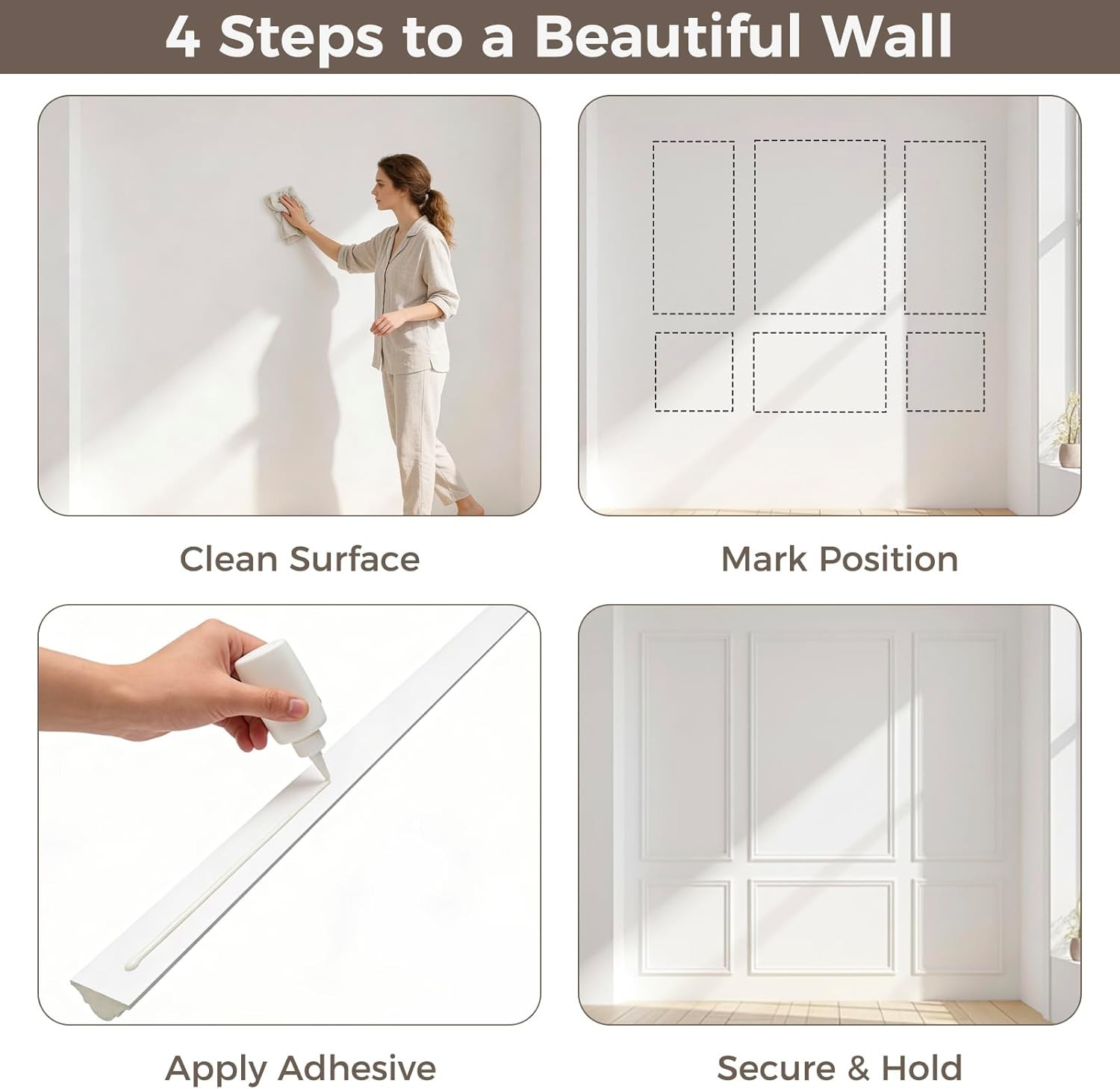 Pre-Cut Wall Molding Set of 6 pcs, Ready-to-Assemble Wainscoting Panels 34-PCS
