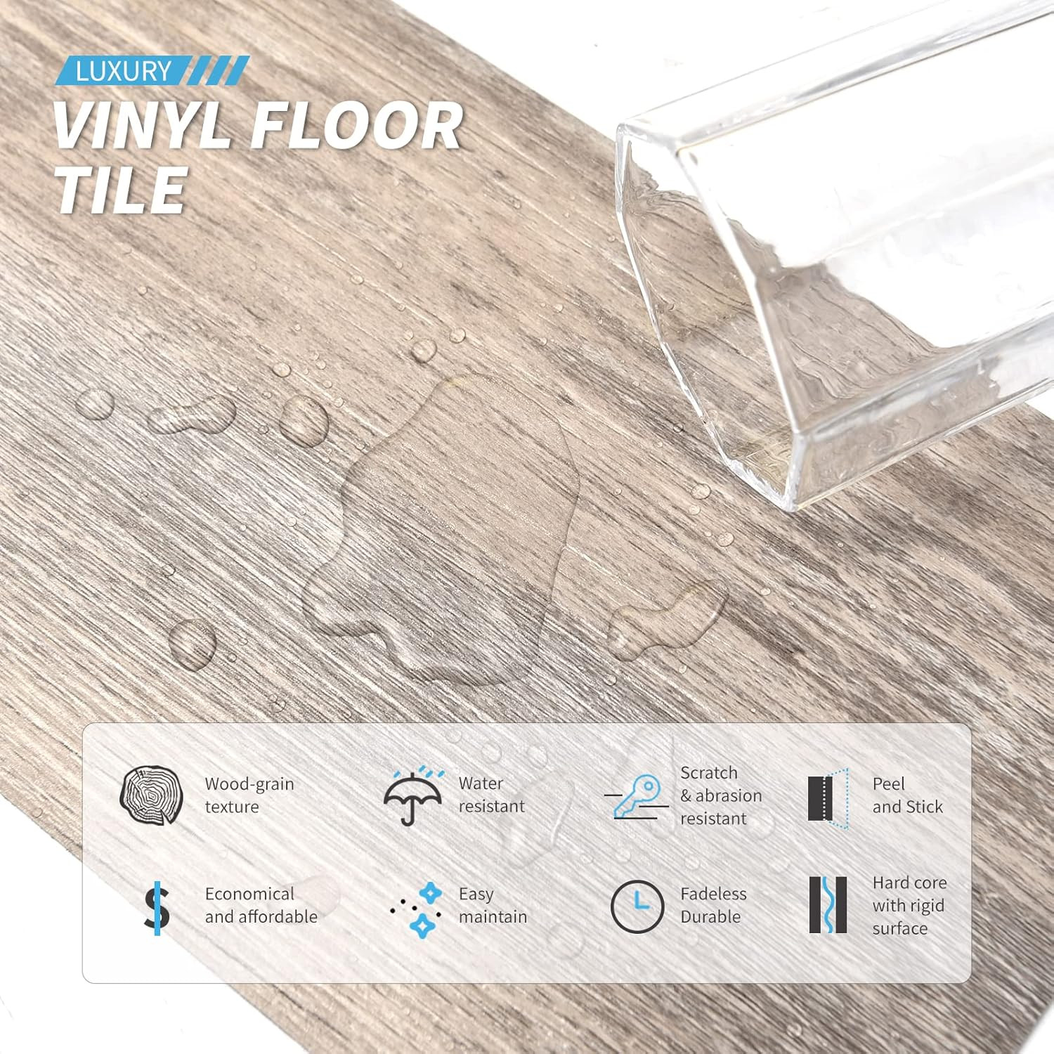 36-Pack 54 Sq.Ft Peel and Stick Floor Tiles Vinyl Plank Flooring Wood Look, Adhe