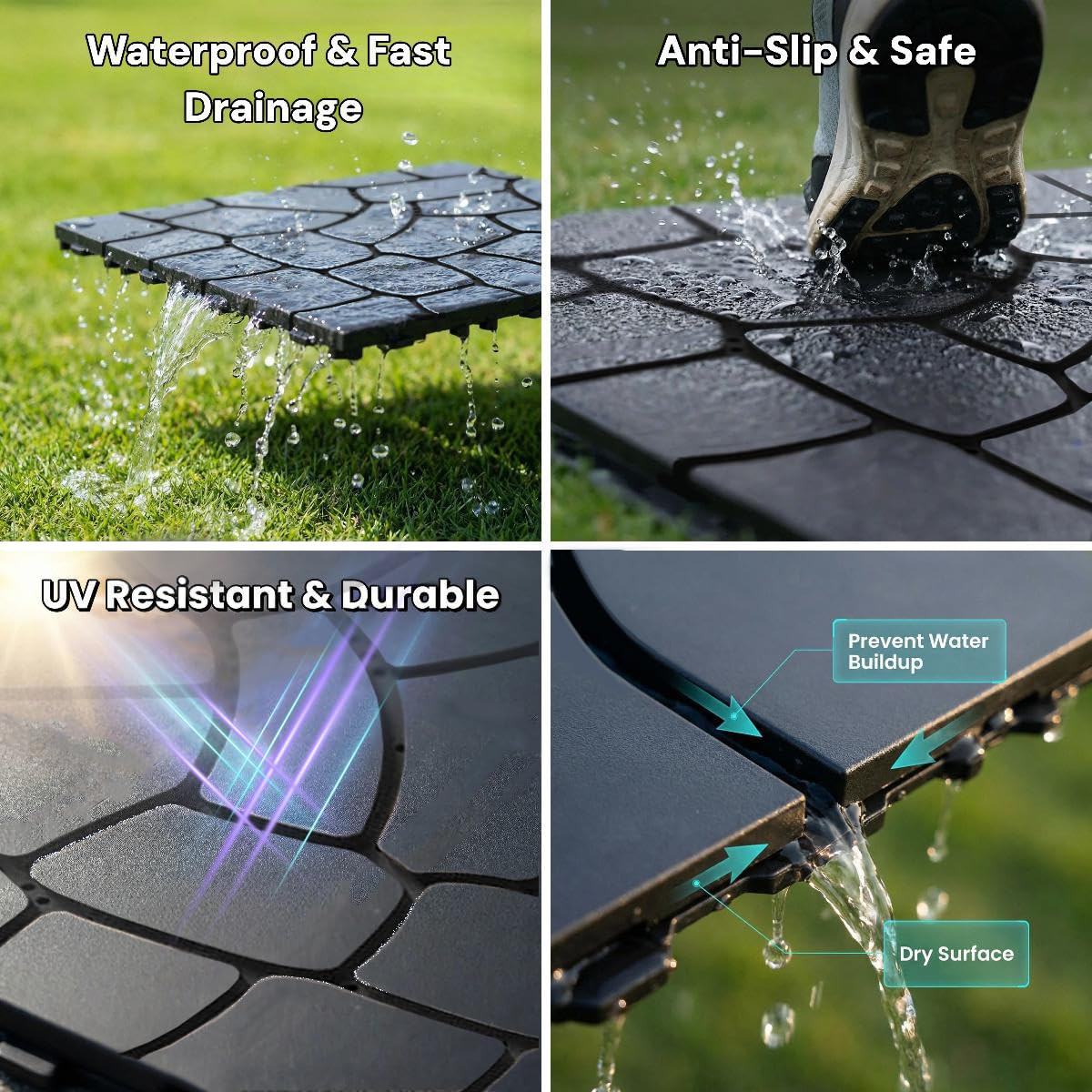 Interlocking Deck Tiles 44 Pack, Plastic Outdoor Deck Tiles for Patio, 12″X12″ W