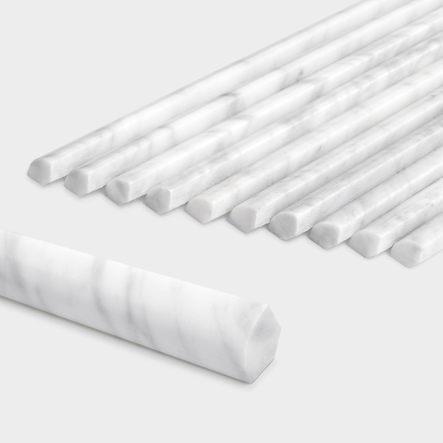 10-Pack Carrara White Marble Pencil Liner Tile, 3/4″ x 12″ Honed Natural Stone