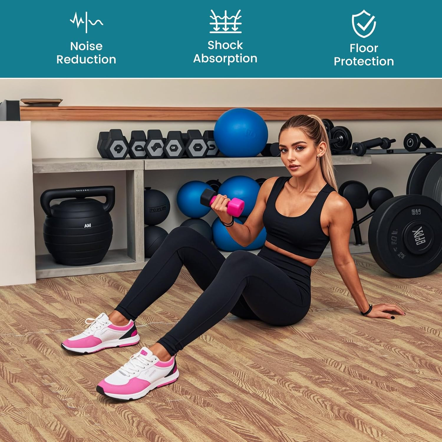 Interlocking Foam Floor Tiles – 100 Sq. Ft. Wood Grain Gym Mat Set