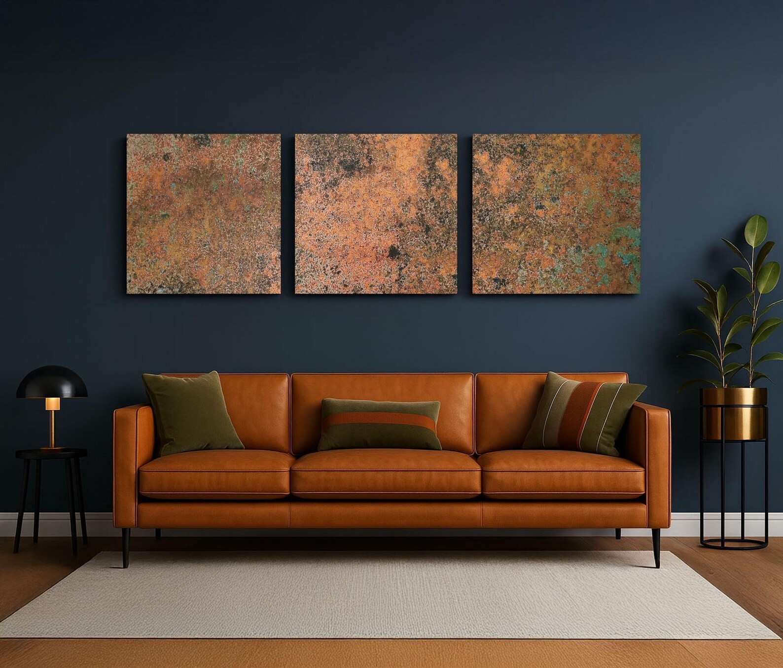 Real Copper Wall Art – 3 Panel Metal Artwork Abstract Patina Decor Handcrafted