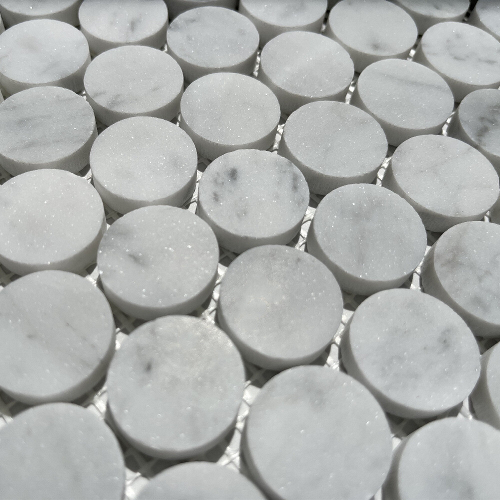 C93LXH Carrara White Venato Marble 1″ Penny Round Mosaic Classic Tile Honed