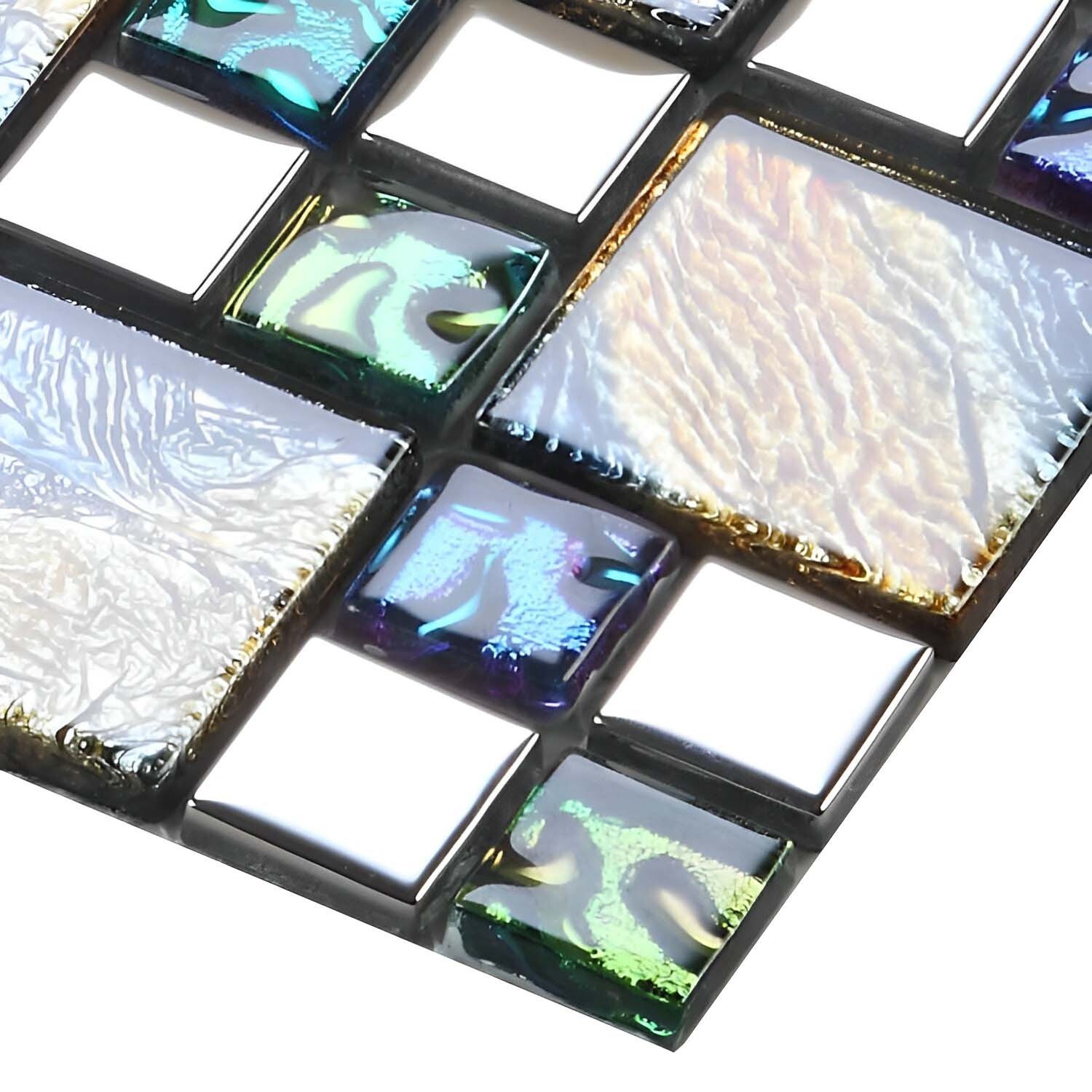 Glossy Glass Tile Multicolor Mosaic Versaille Pattern Backsplash & Wall Tile