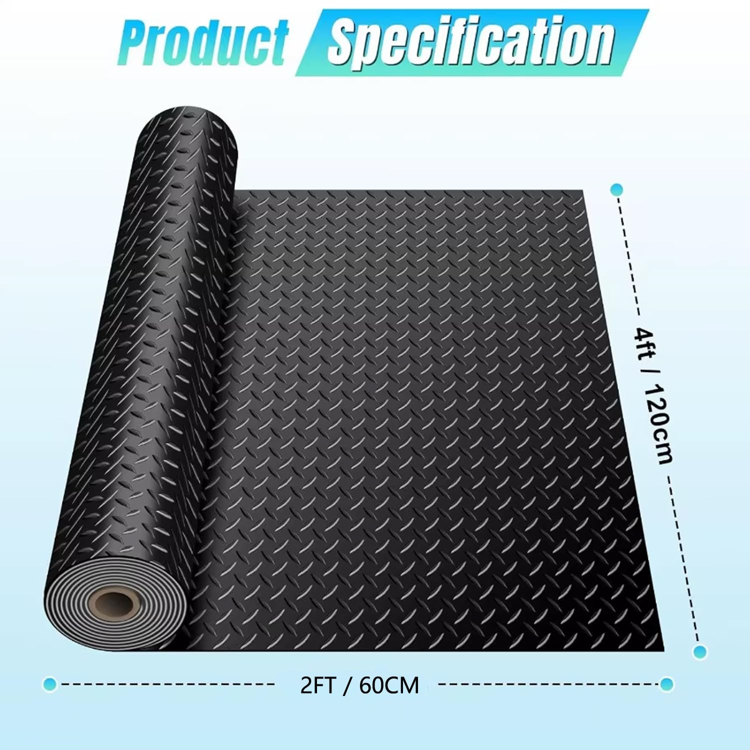 ZERITO 3mm Thin Diamond-Plate Rubber Flooring Roll, 2X 4 ft Waterproof Anti S…