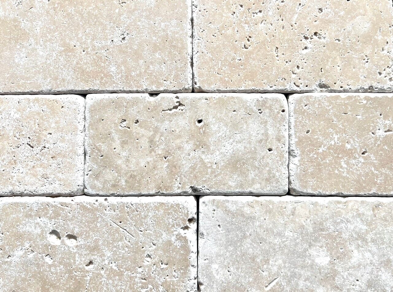 Ivory Medium 3×6 Tumbled Travertine Tile Wall Floor Kitchen Backsplash (1 SF)
