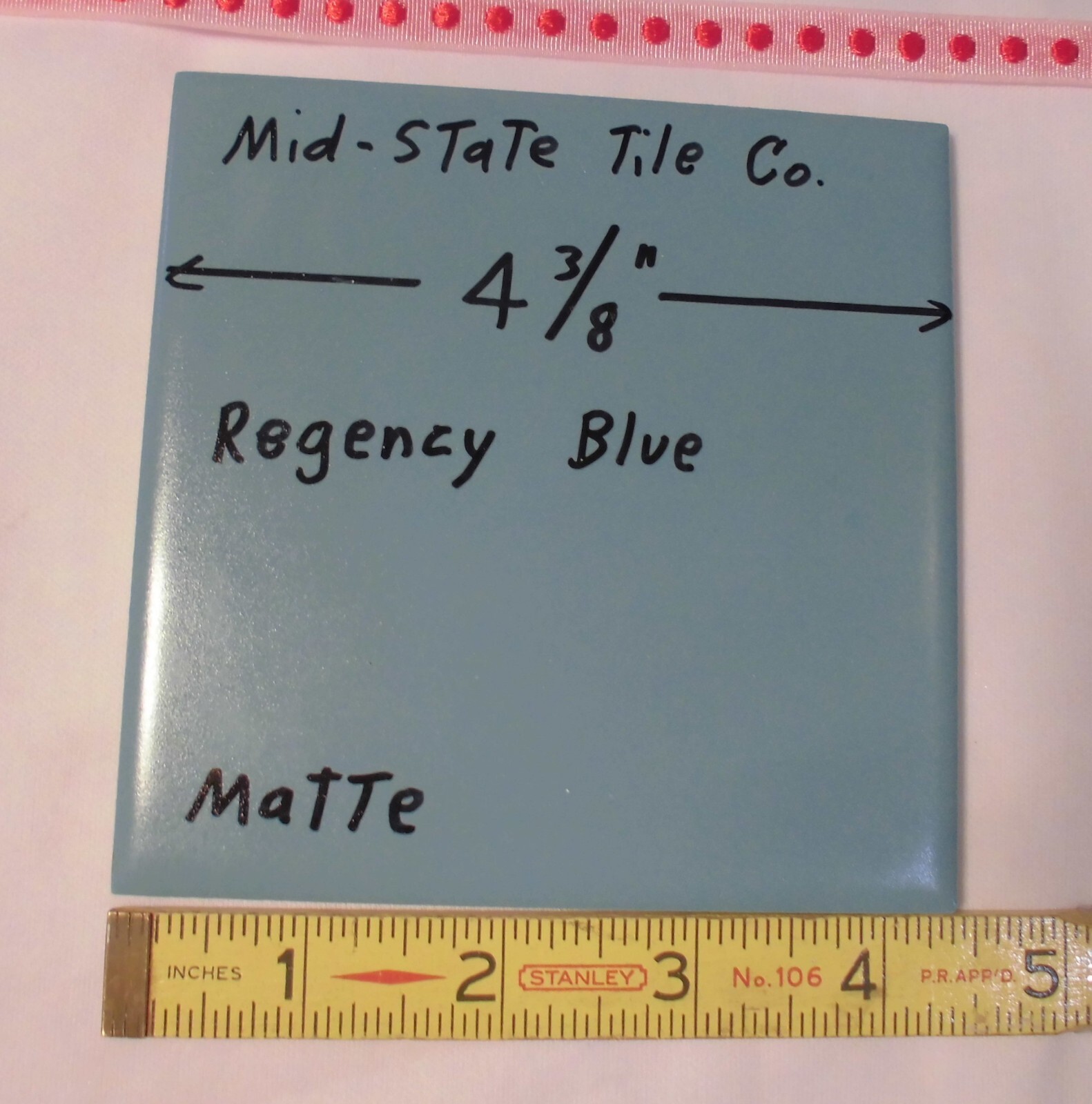 1 pc. Regency Blue: Matte Ceramic Tile 4-3/8″ by Mid-State Tile Co. NOS