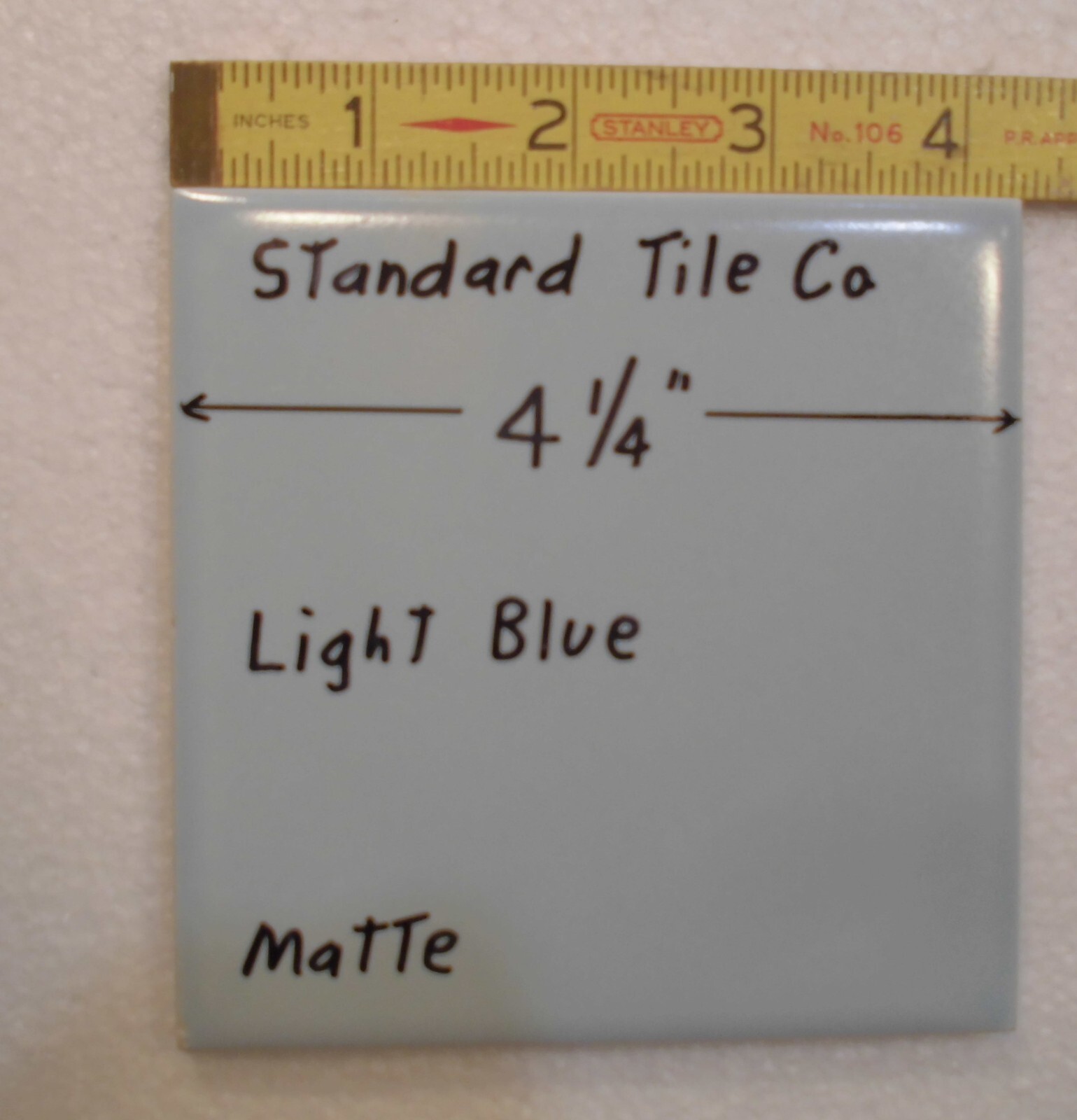 1 pc. Matte Light Blue Ceramic Tile: made by Standard Tile Co. 4-1/4″ NOS